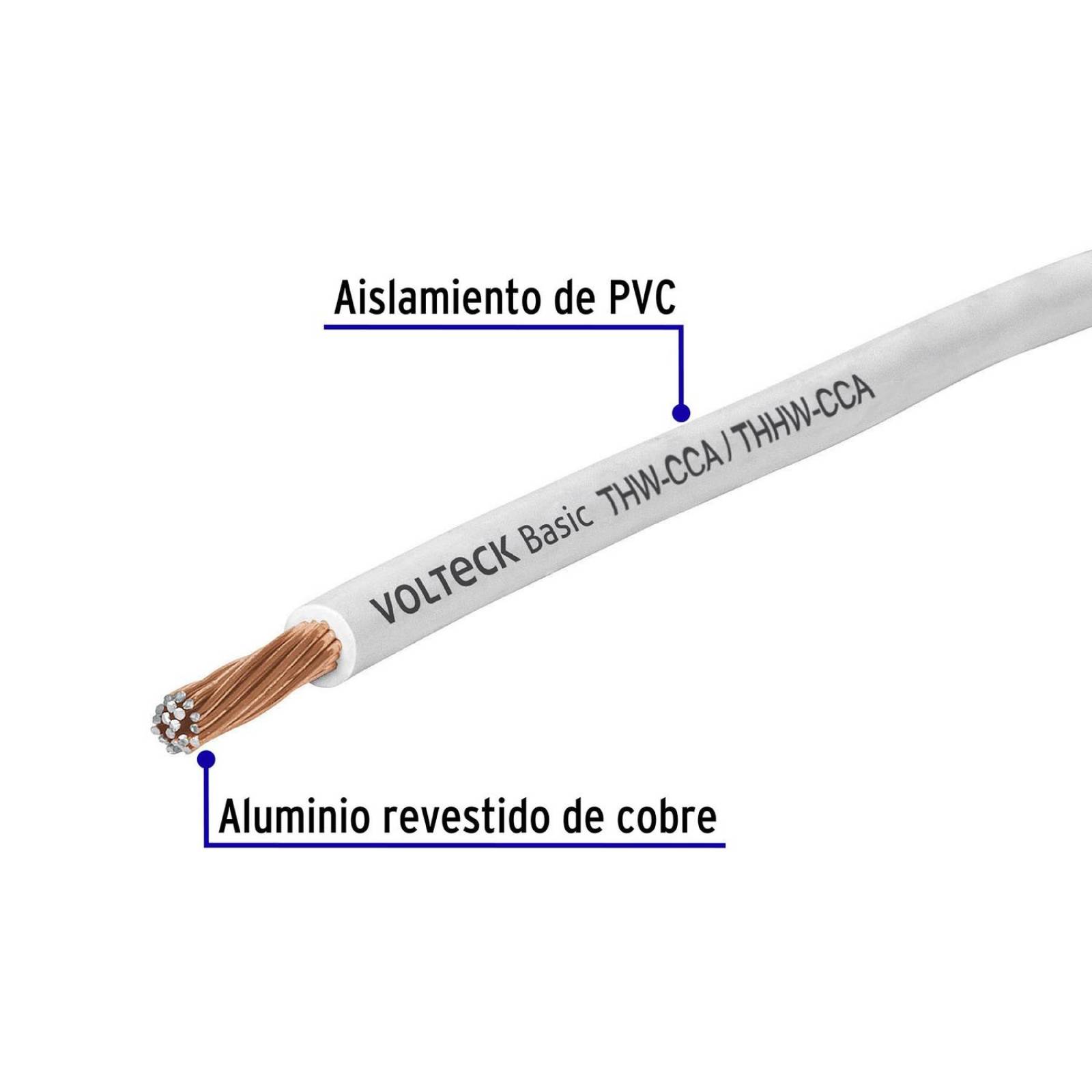 Rollo de 100 metros de cable THW CCA 8 AWG blanco, Basic 