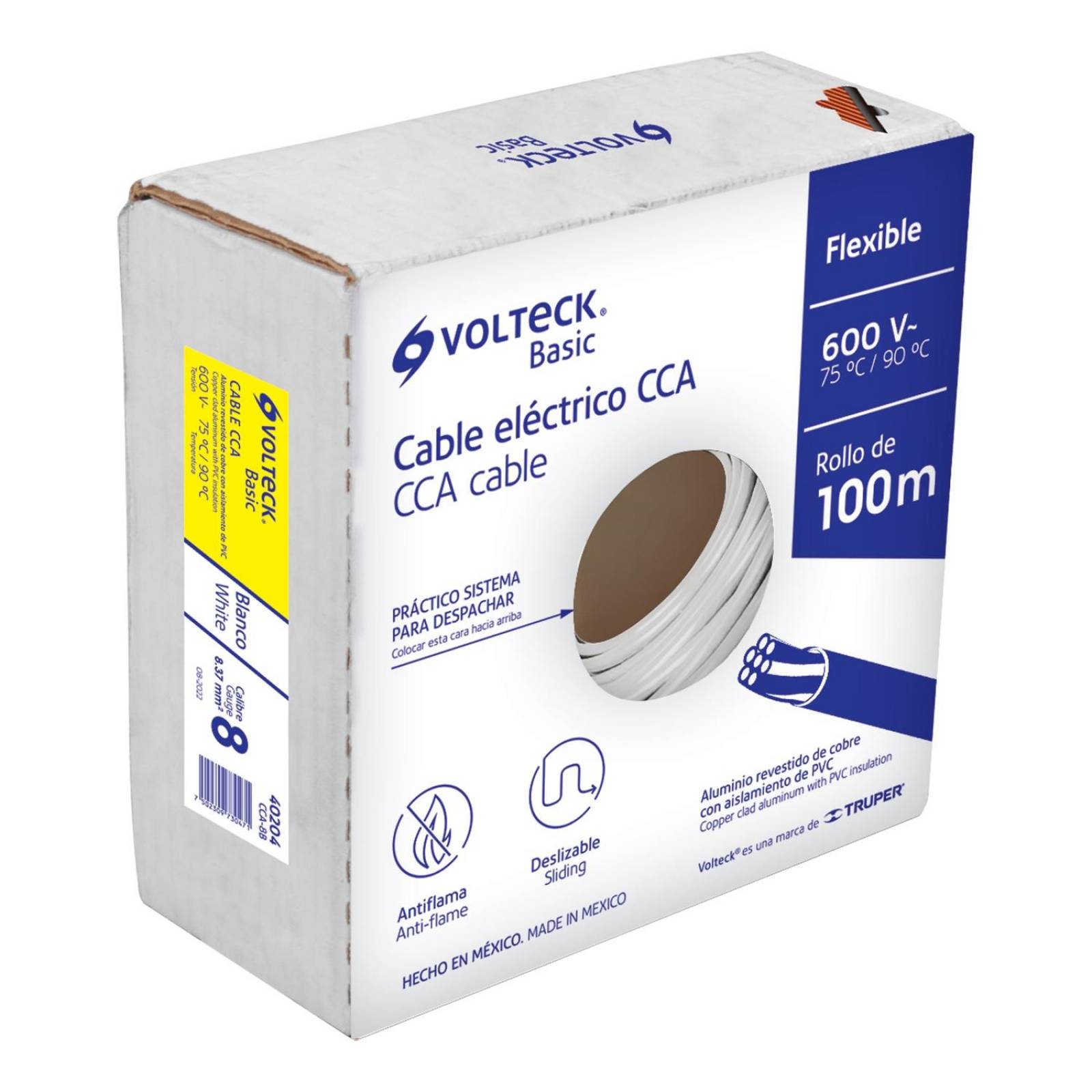 Rollo de 100 metros de cable THW CCA 8 AWG blanco, Basic 