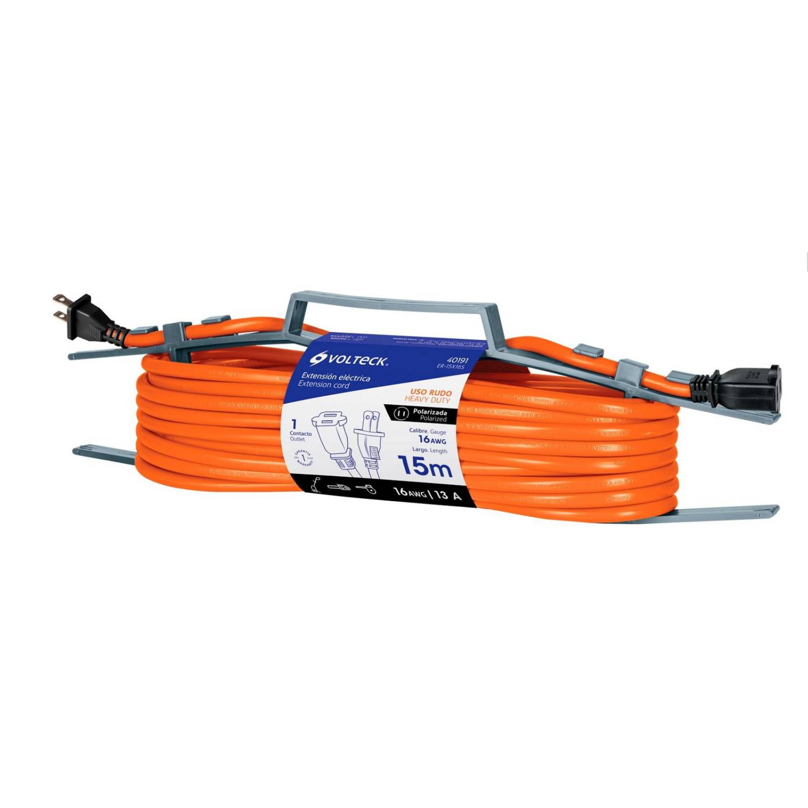 Extensión eléctrica uso rudo 6m 2x16 AWG para 1 clavija 