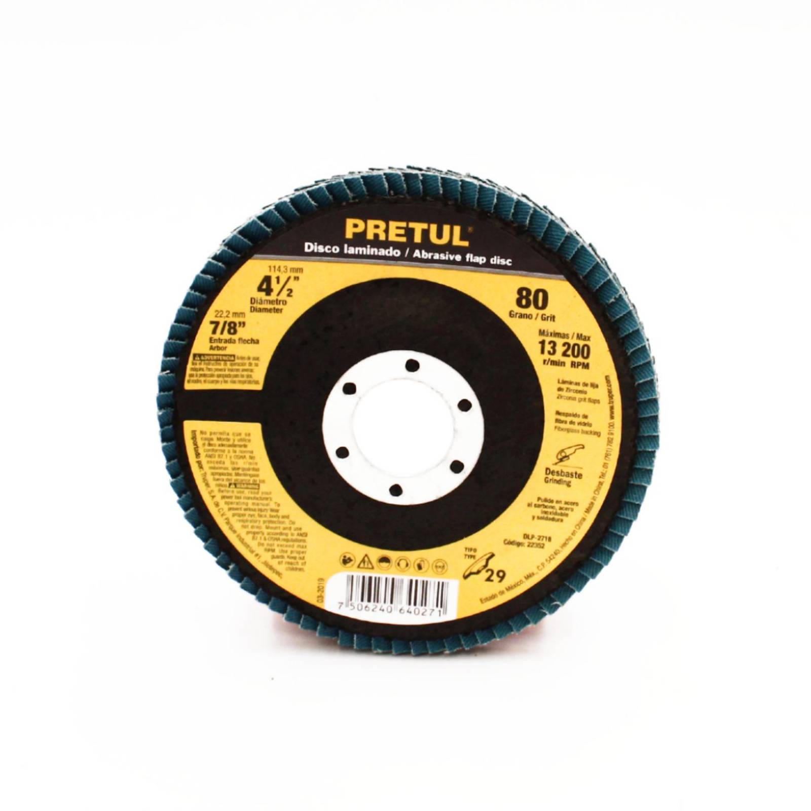 Disco 4-1/2" laminado grano 80 centro 7/8", Pretul 