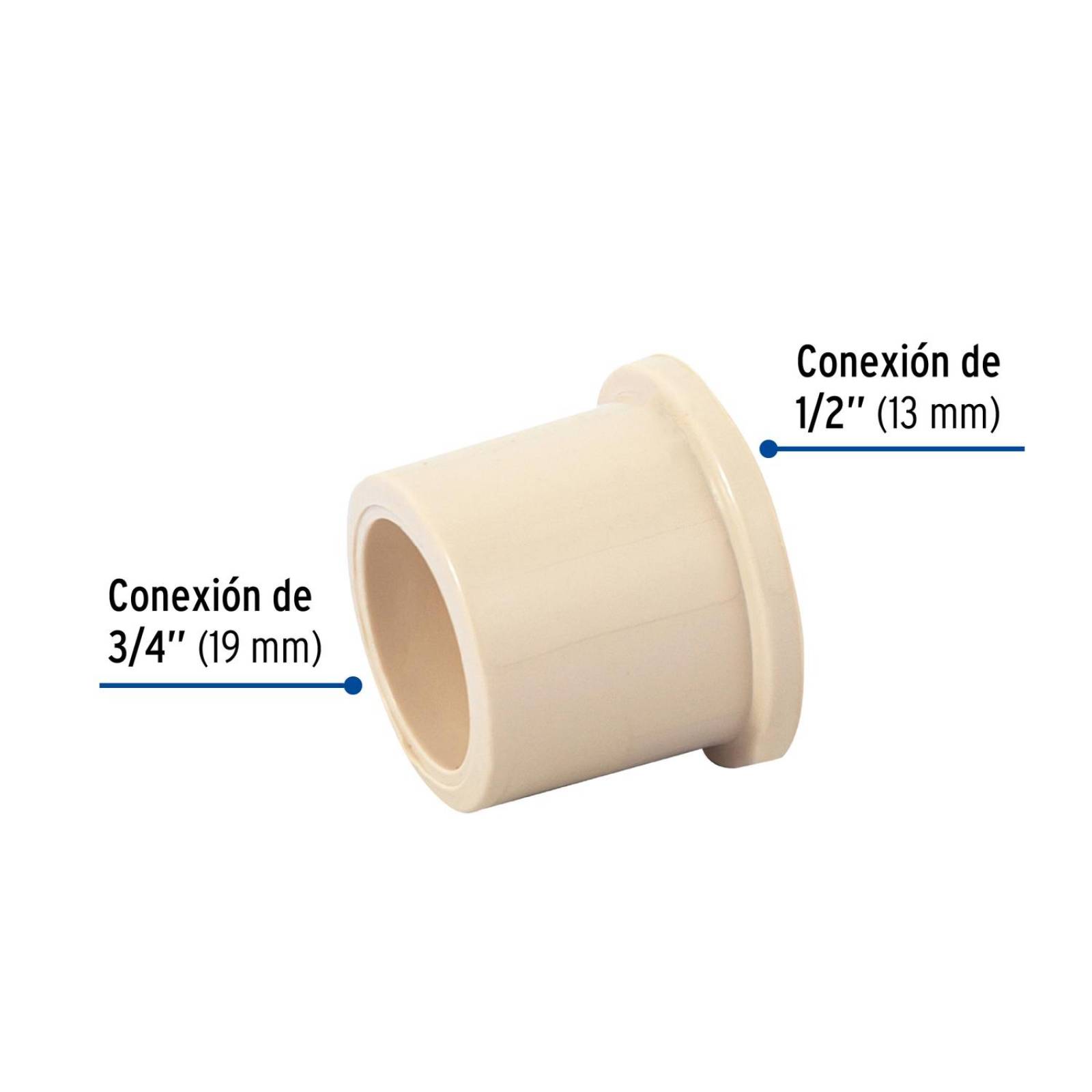 Reducción bushing de CPVC, 3/4" x 1/2", Foset 