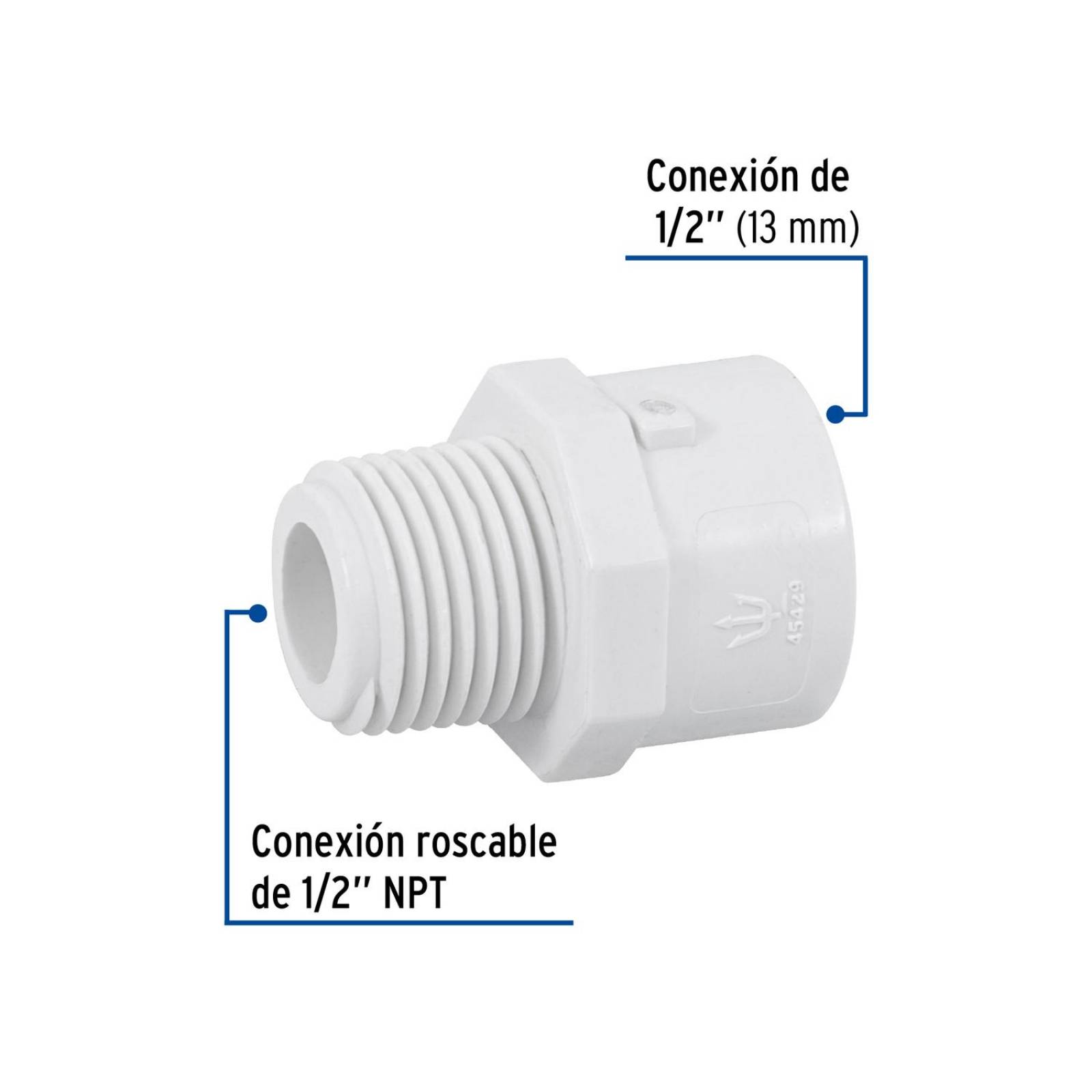 Adaptador macho de PVC de 1/2", Foset 