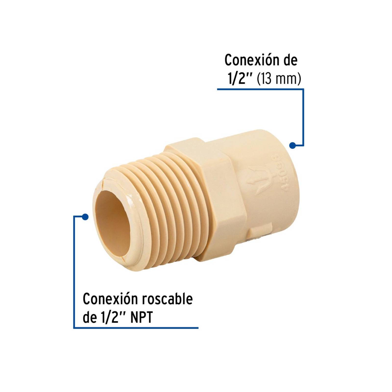 Conector macho de CPVC 1/2", Foset