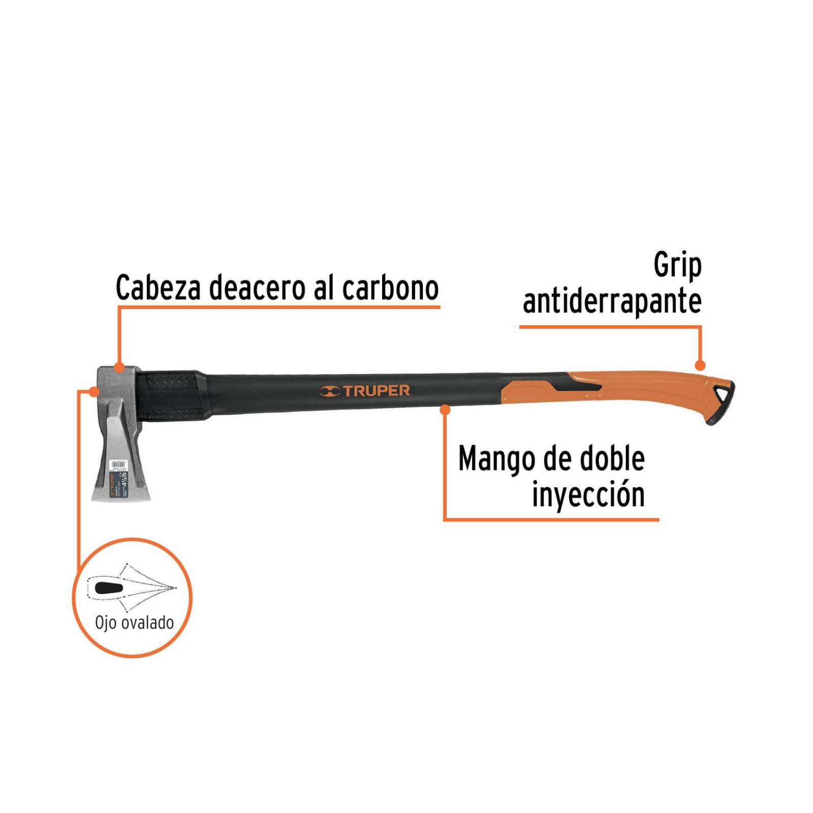 Hacha para rajar madera 4.5 lb, mango fibra de vidrio 34" 