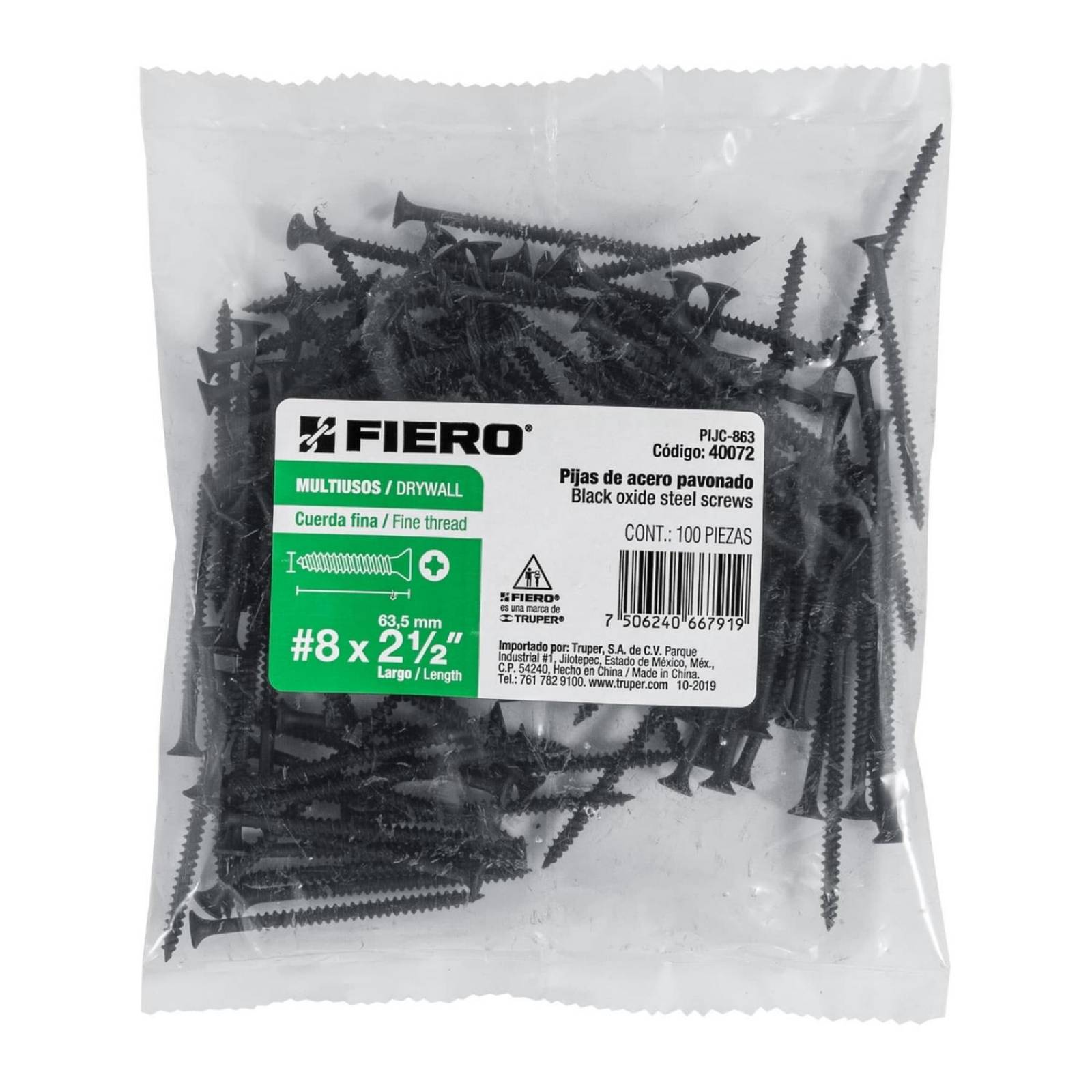 Pija multiusos 8 x 2-1/2', cuerda cerrada, caja 100 piezas Fiero