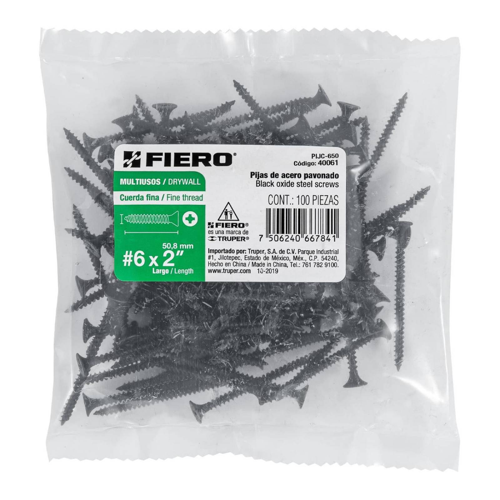Pija multiusos 6 x 2', cuerda cerrada, caja con 100 piezas Fiero 