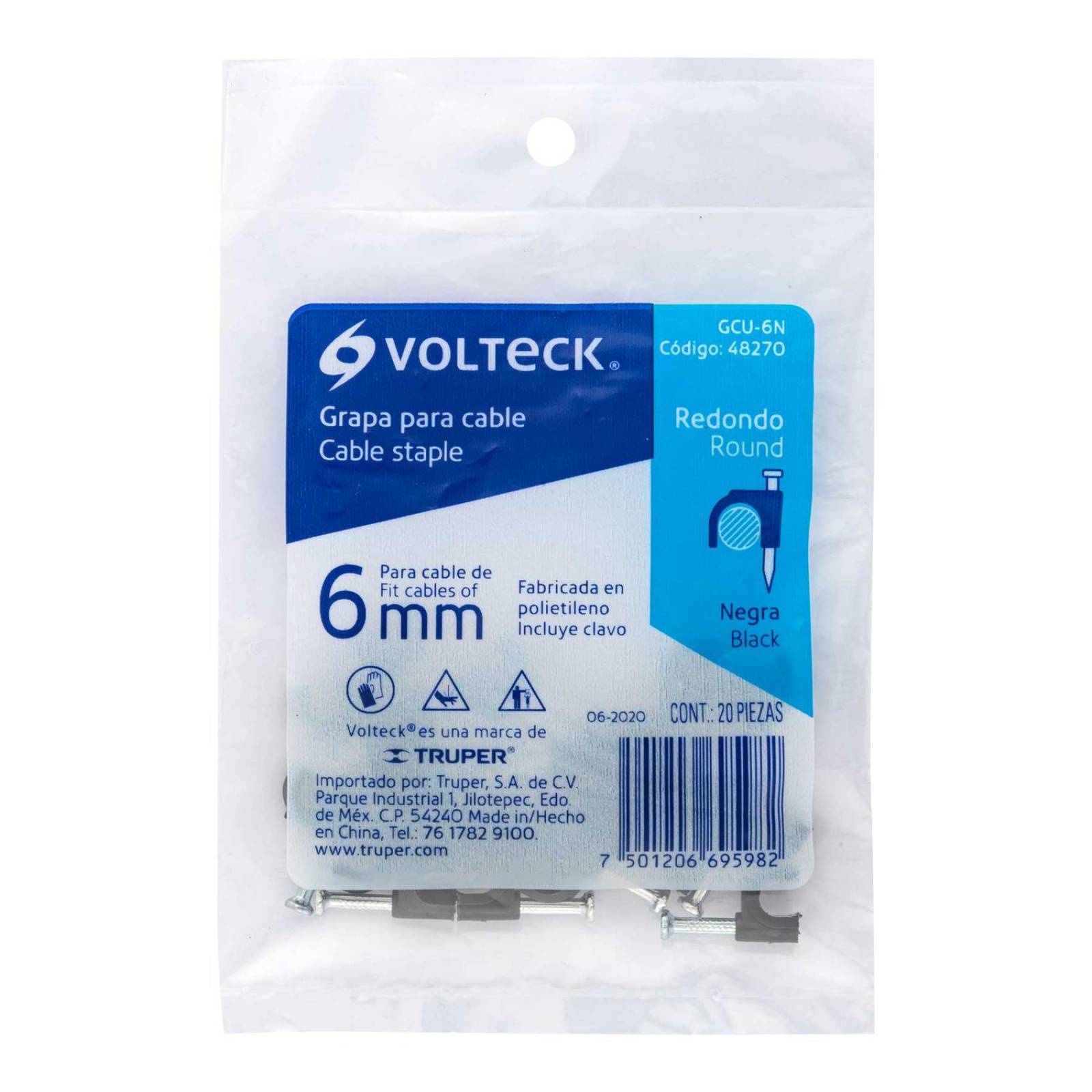 Grapas Para Cable Coaxial 6mmnegro Bolsa 20 P Volteck 