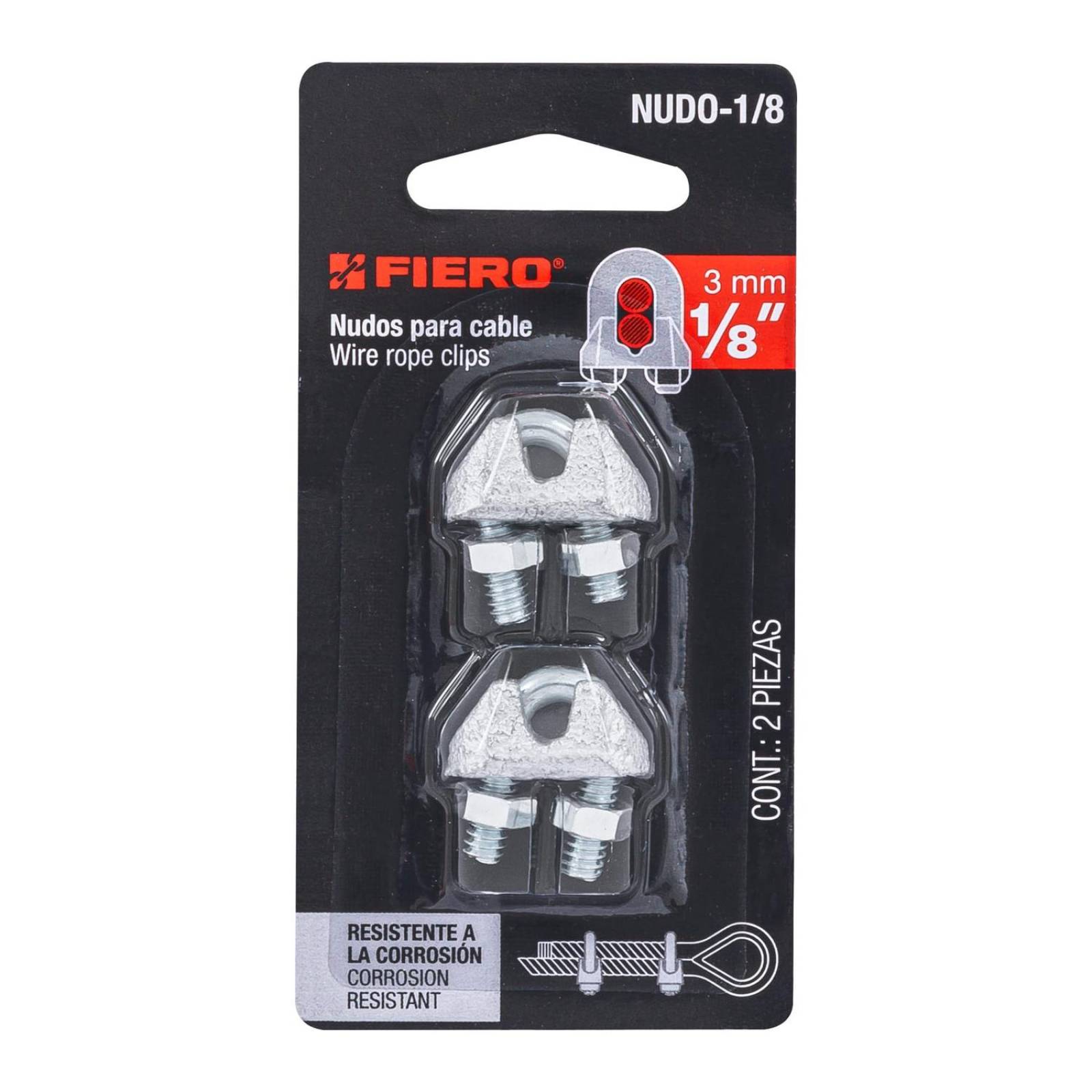 Nudo Para Cable De 1/8' Tarjeta Con 2 Pzas Fiero