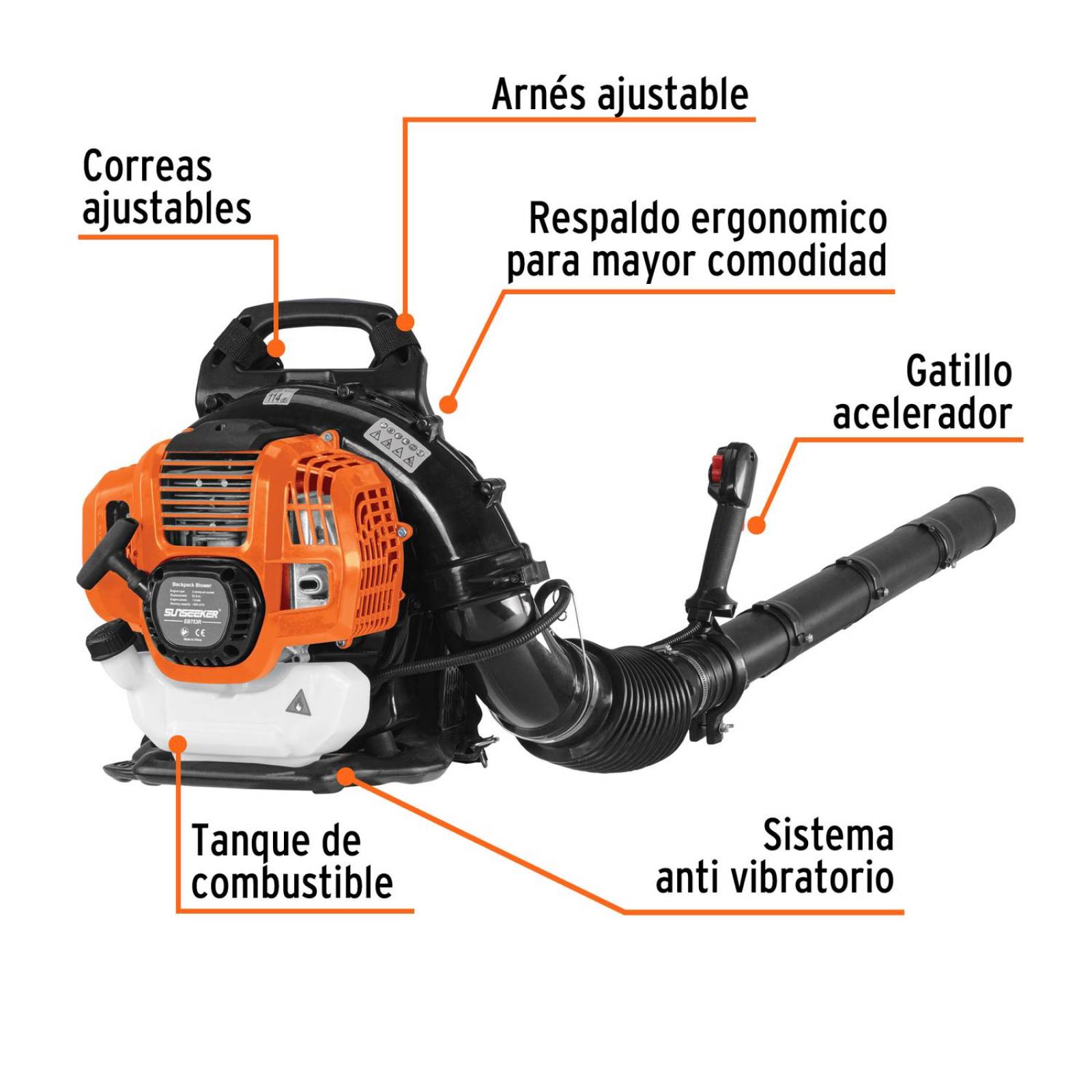 Sopladora con motor de 53 cc a gasolina, tipo mochila, Truper", Truper 