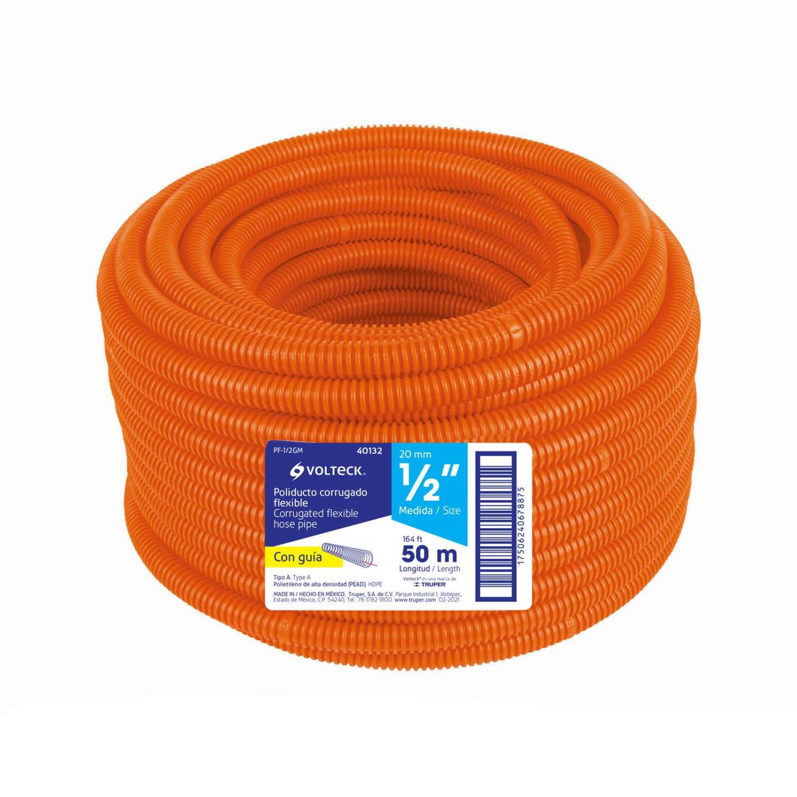 Poliducto 1/2" corrugado flex. c/guía, rollo 50 m