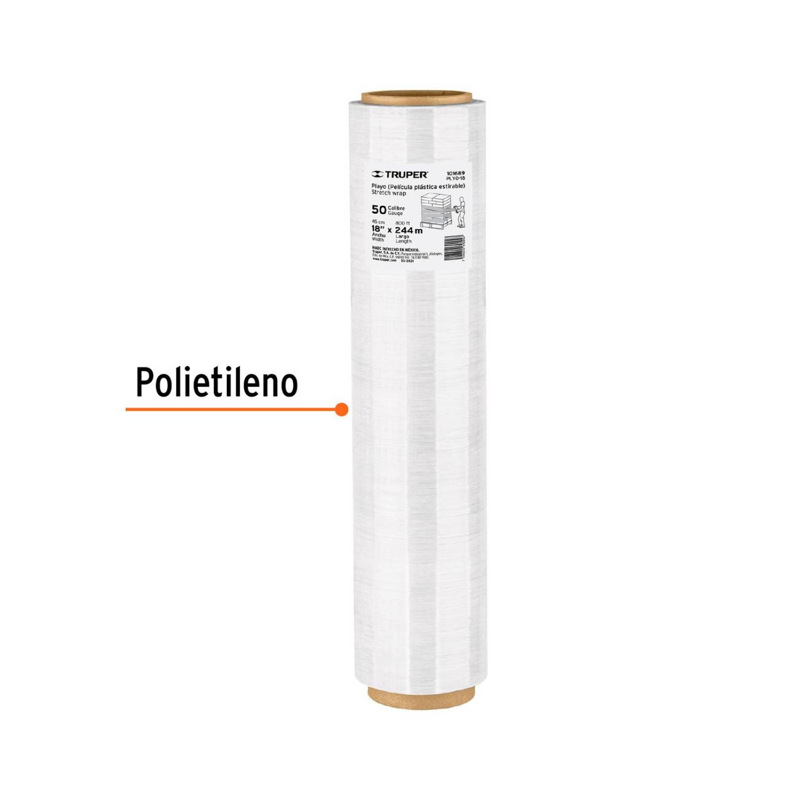 Película plástica estirable ancho 18" cal 50, Rollo de 244 m 