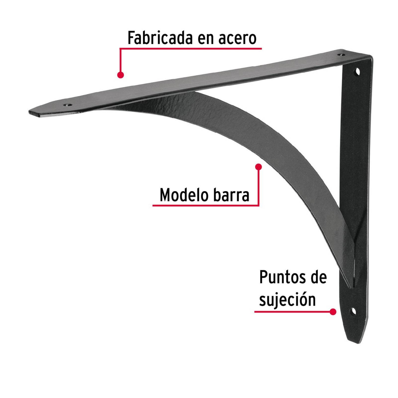 Ménsula reforzada negra 8 x 10' diseño barra, Fiero. 1 pza 