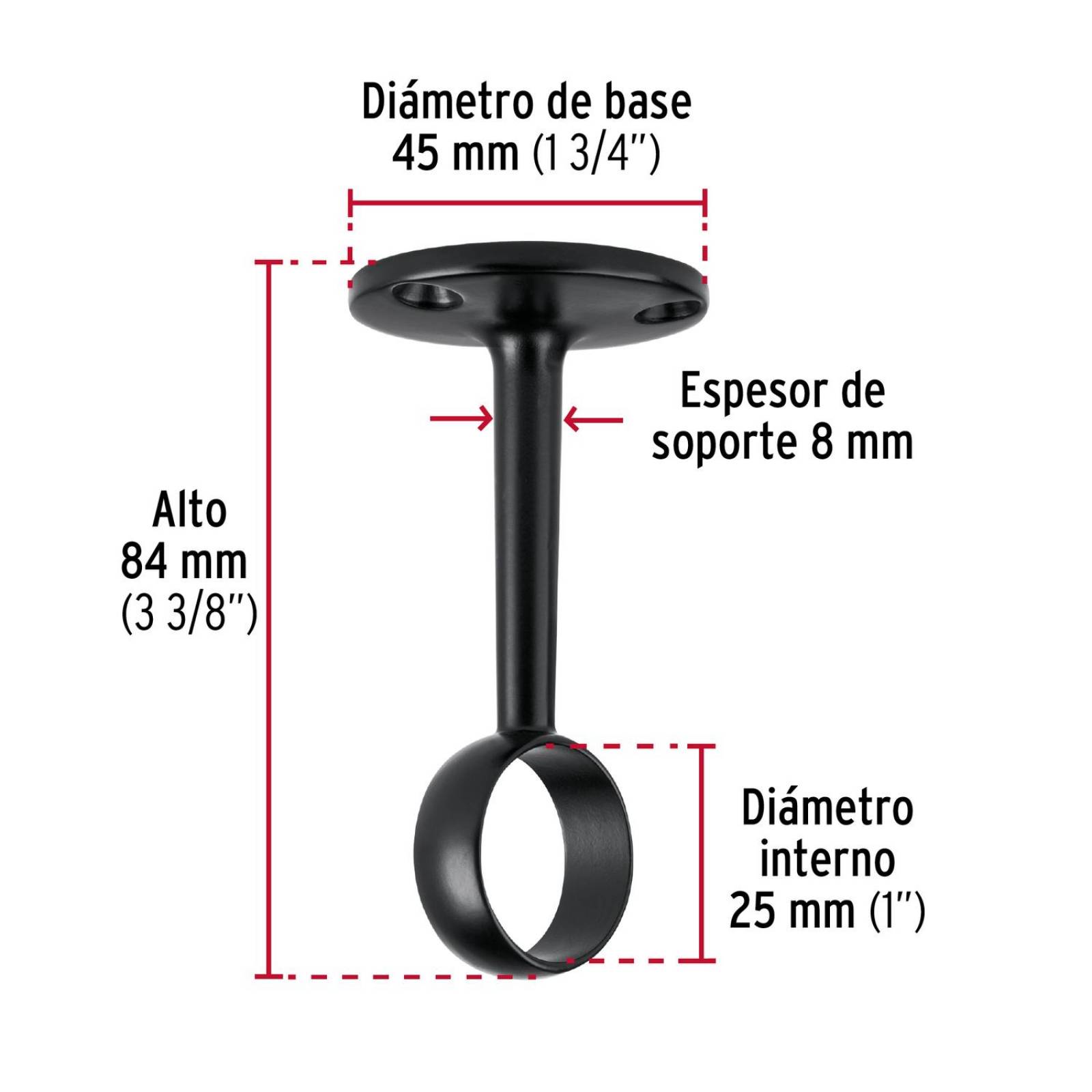 Soporte negro para tubo redondo de closet, Hermex 