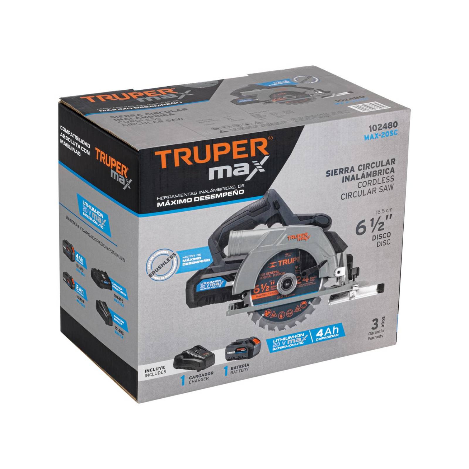 Sierra circular inalámbrica 6-1/2', 20V, sin carbones 