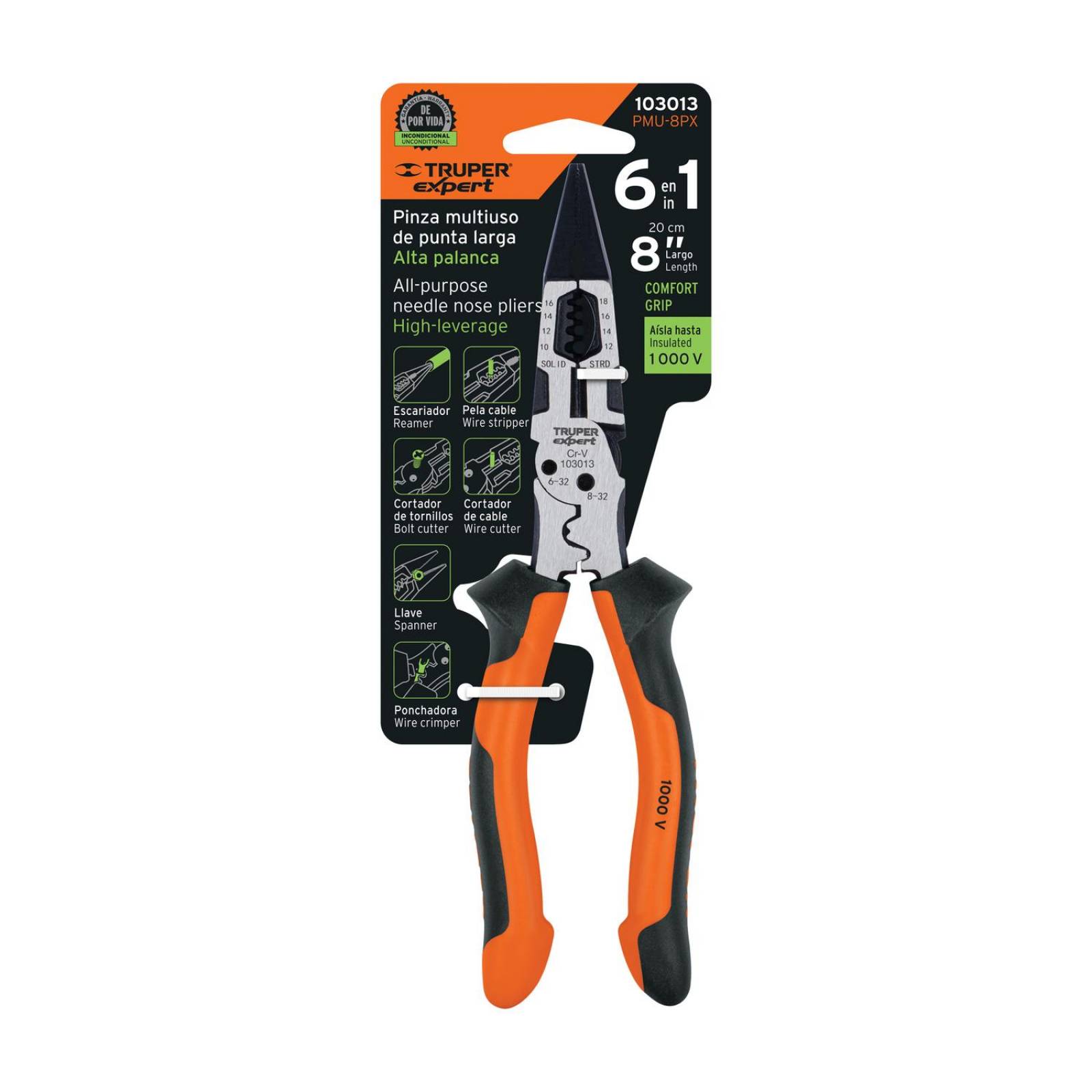 Pinza multiuso 8' punta larga, comfort grip, Truper expert