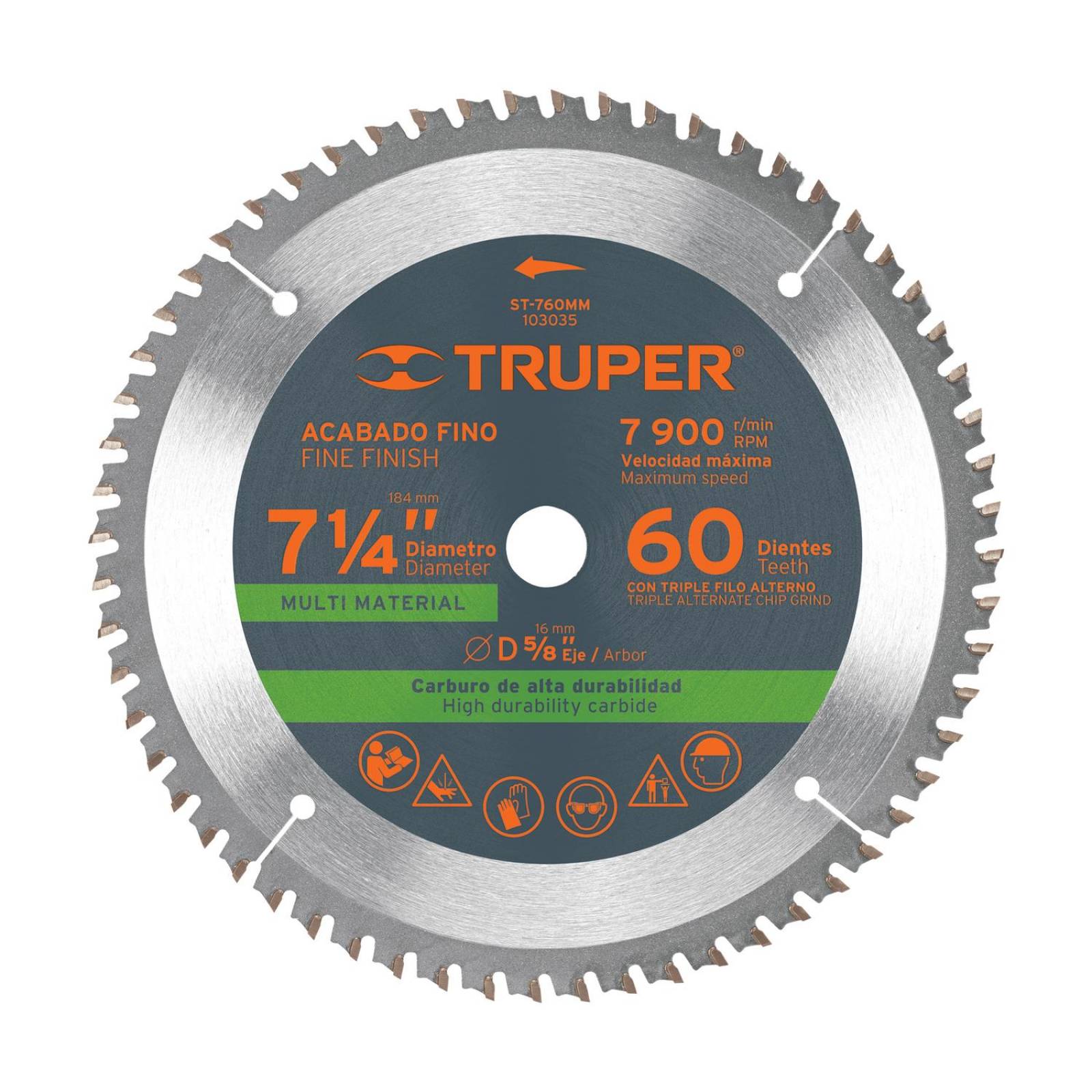 Disco sierra 7-1/4' multimaterial, 60 dientes centro 5/8'