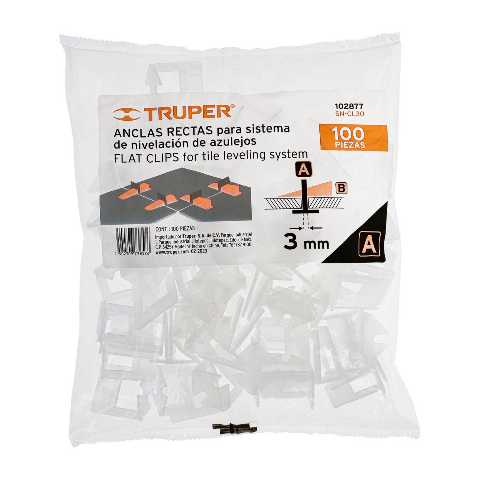 Bolsa con 100 anclas de 3 mm, para nivelación de azulejos 