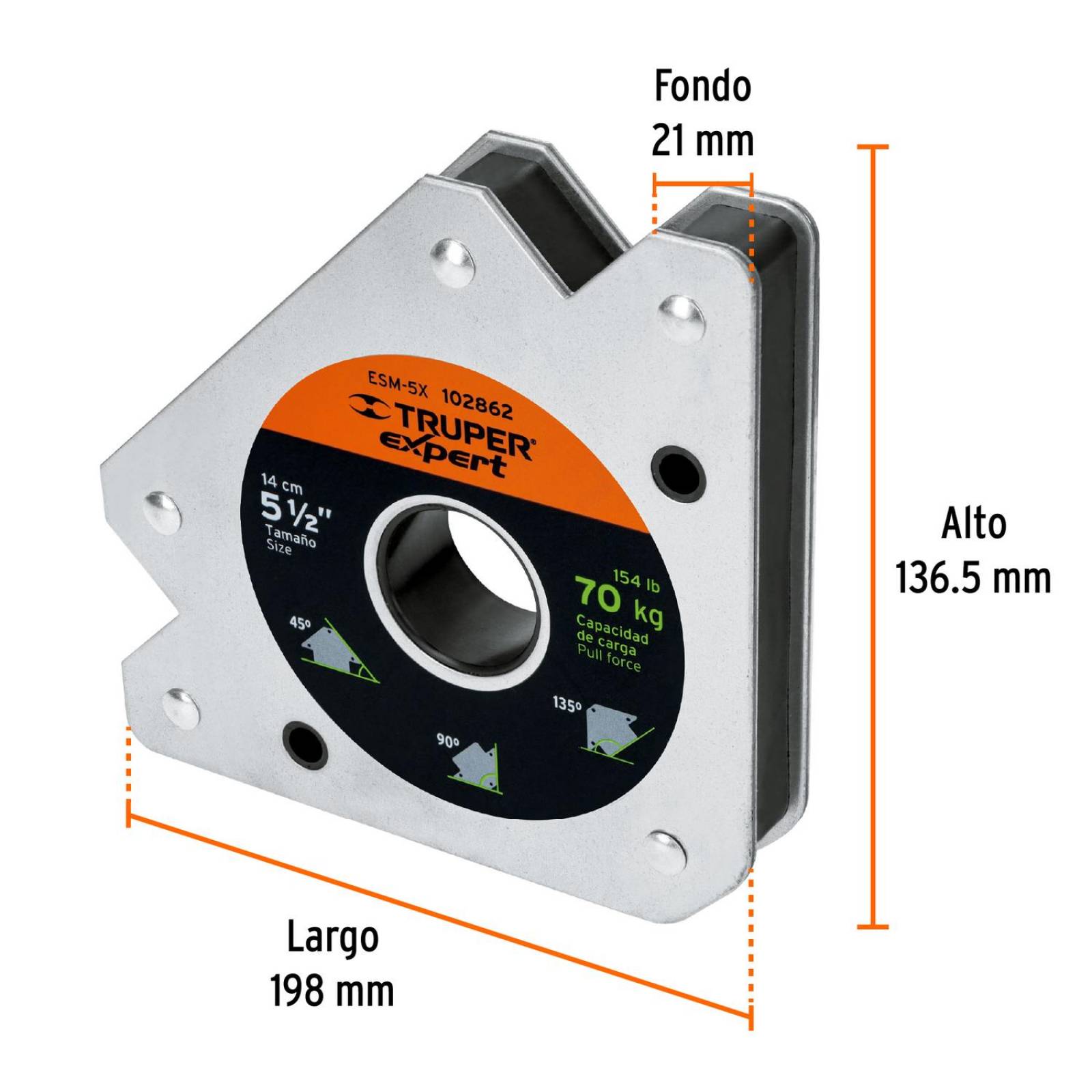 Escuadra magnética 5' para soldar, capacidad 70 kg, Expert 