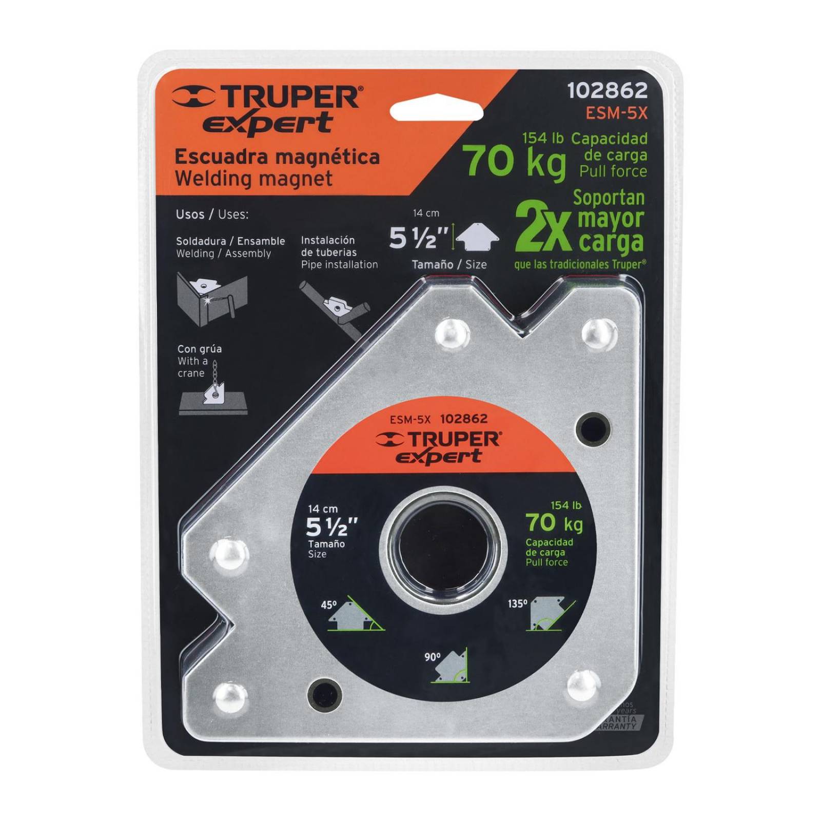 Escuadra magnética 5' para soldar, capacidad 70 kg, Expert 