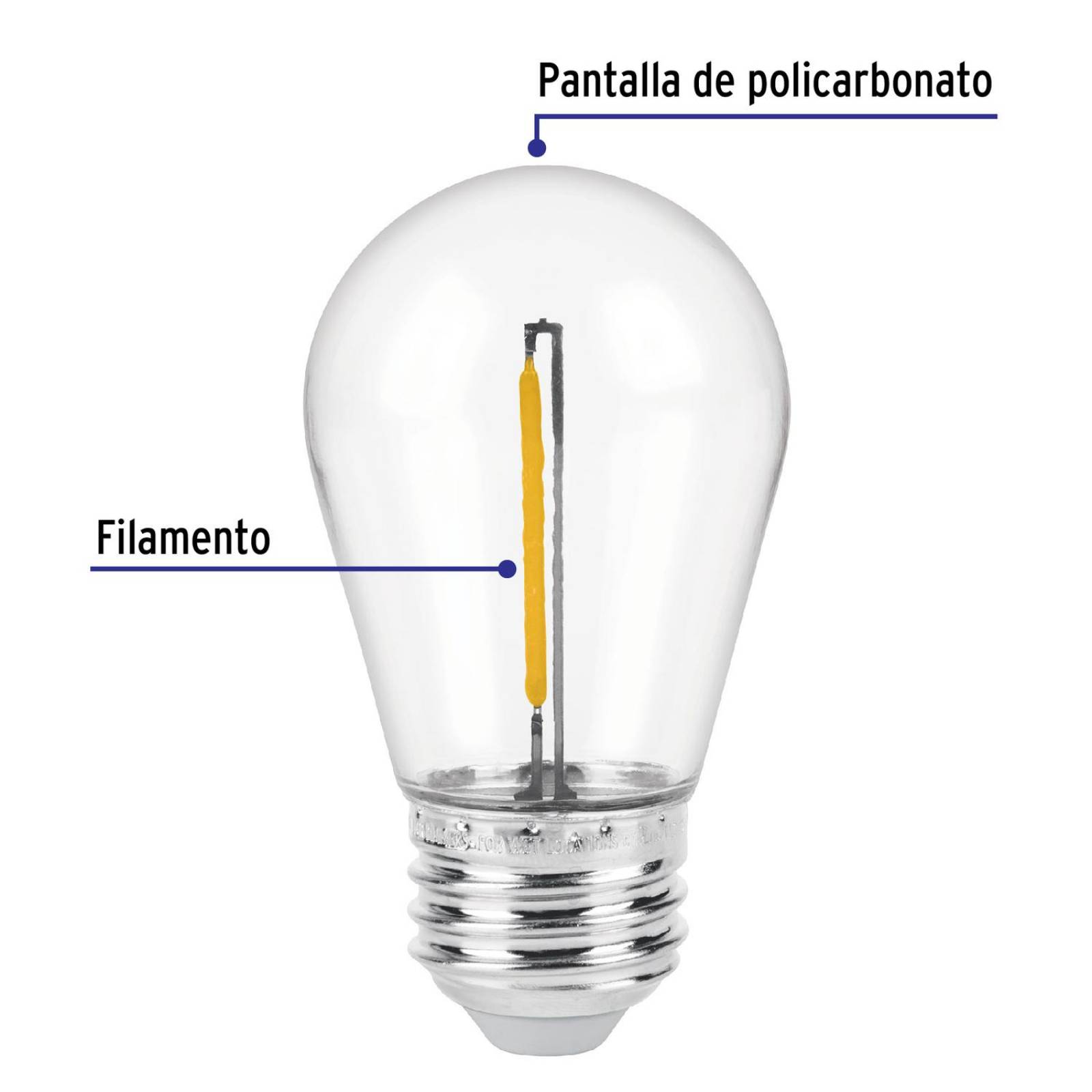 Lámpara LED S14 con filamento 1 W luz cálida, caja, Volteck 