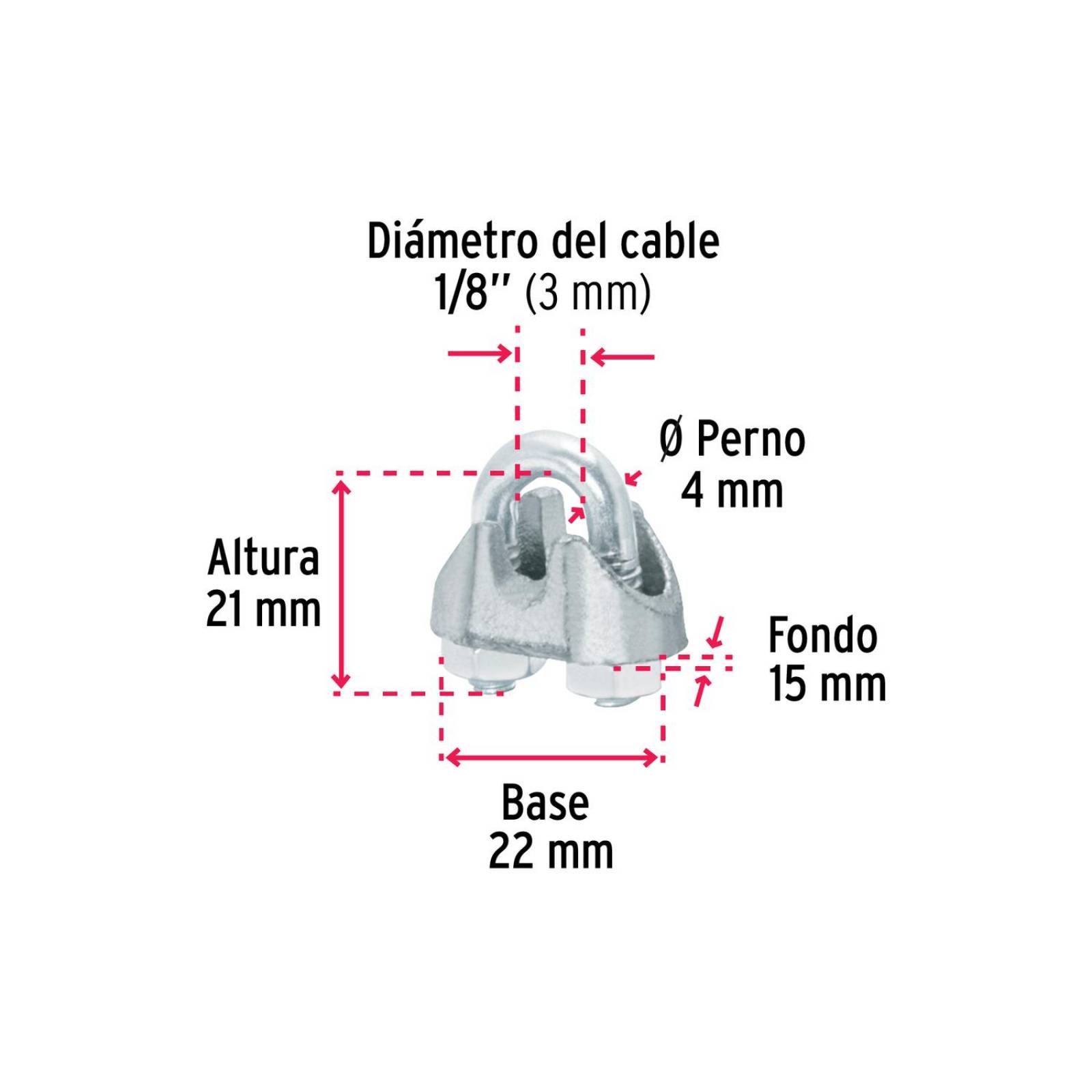 Bolsa con 100 nudos (perros) de hierro para cable de 1/8' 