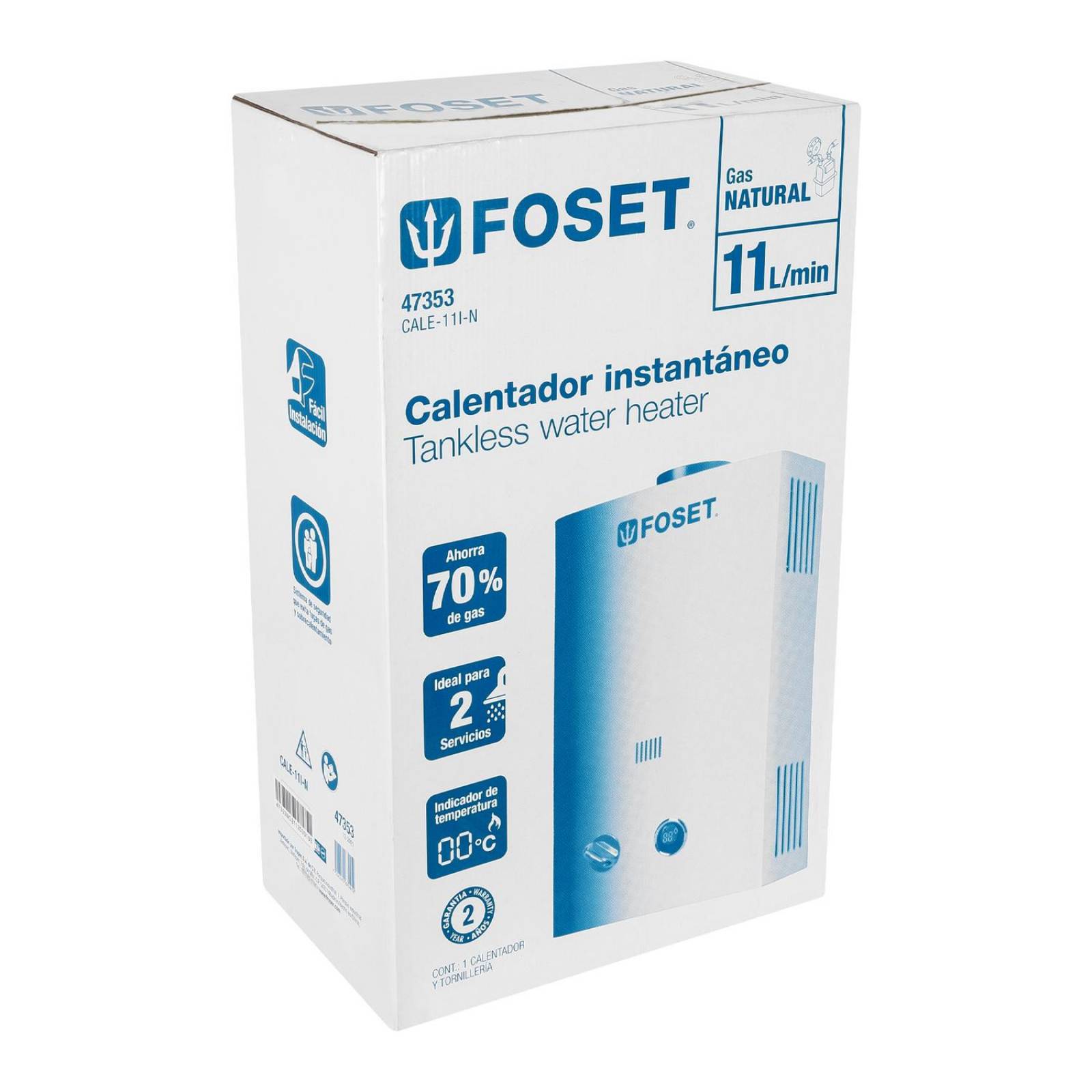 Calentador instantáneo, 11L, 2 servicios, gas natural, Foset 