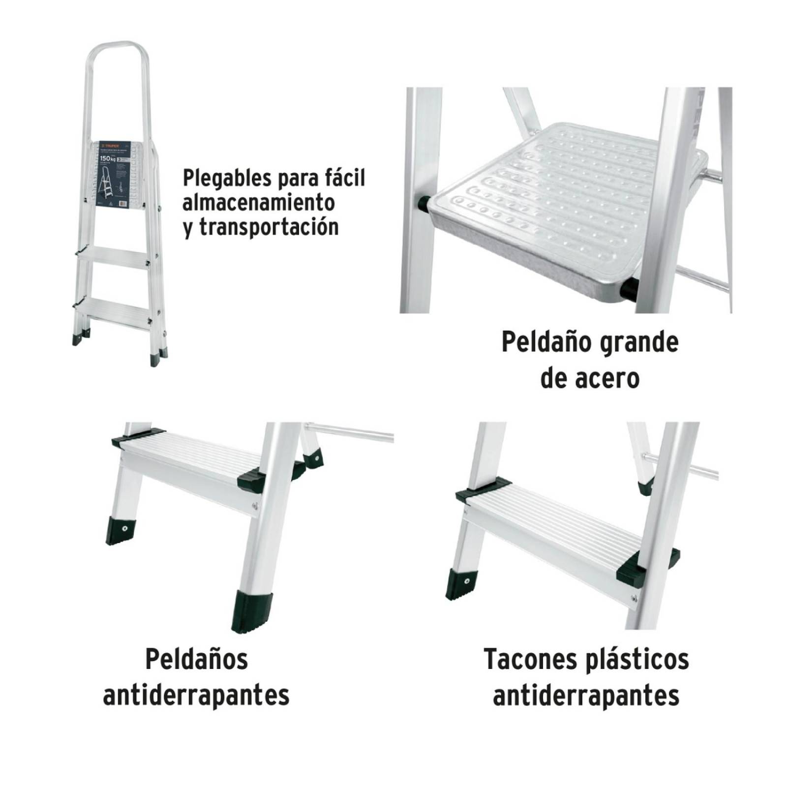Escalera tubular plegable, 3 peldaños, aluminio, Truper
