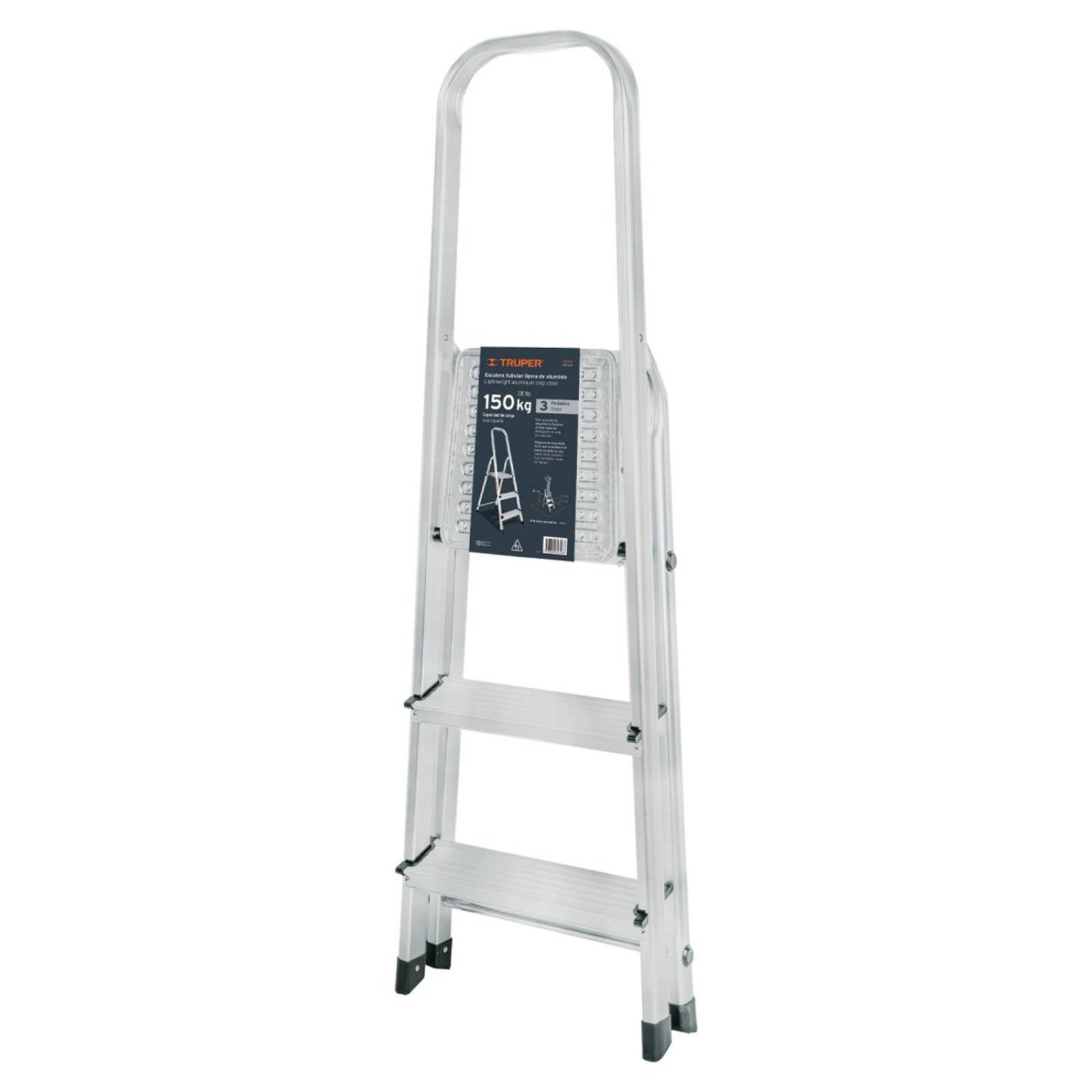 Escalera tubular plegable, 3 peldaños, aluminio, Truper