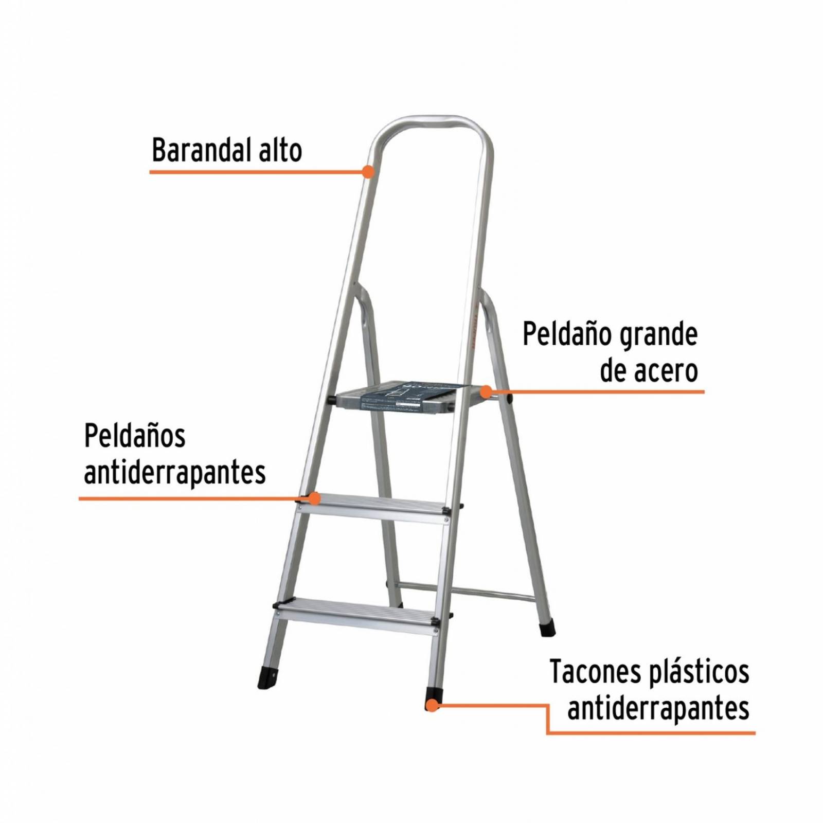 Escalera tubular plegable, 3 peldaños, aluminio, Truper