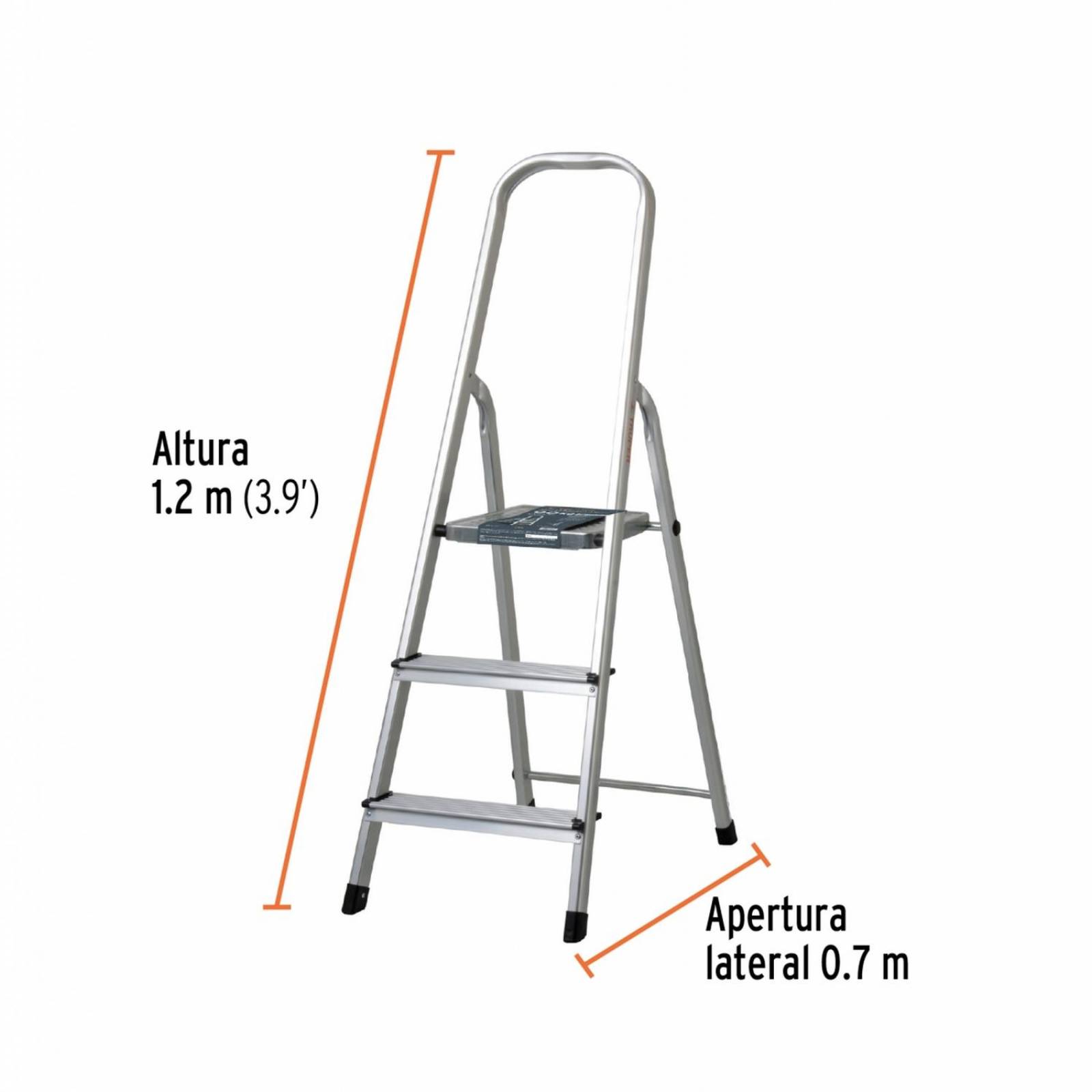 Escalera tubular plegable, 3 peldaños, aluminio, Truper