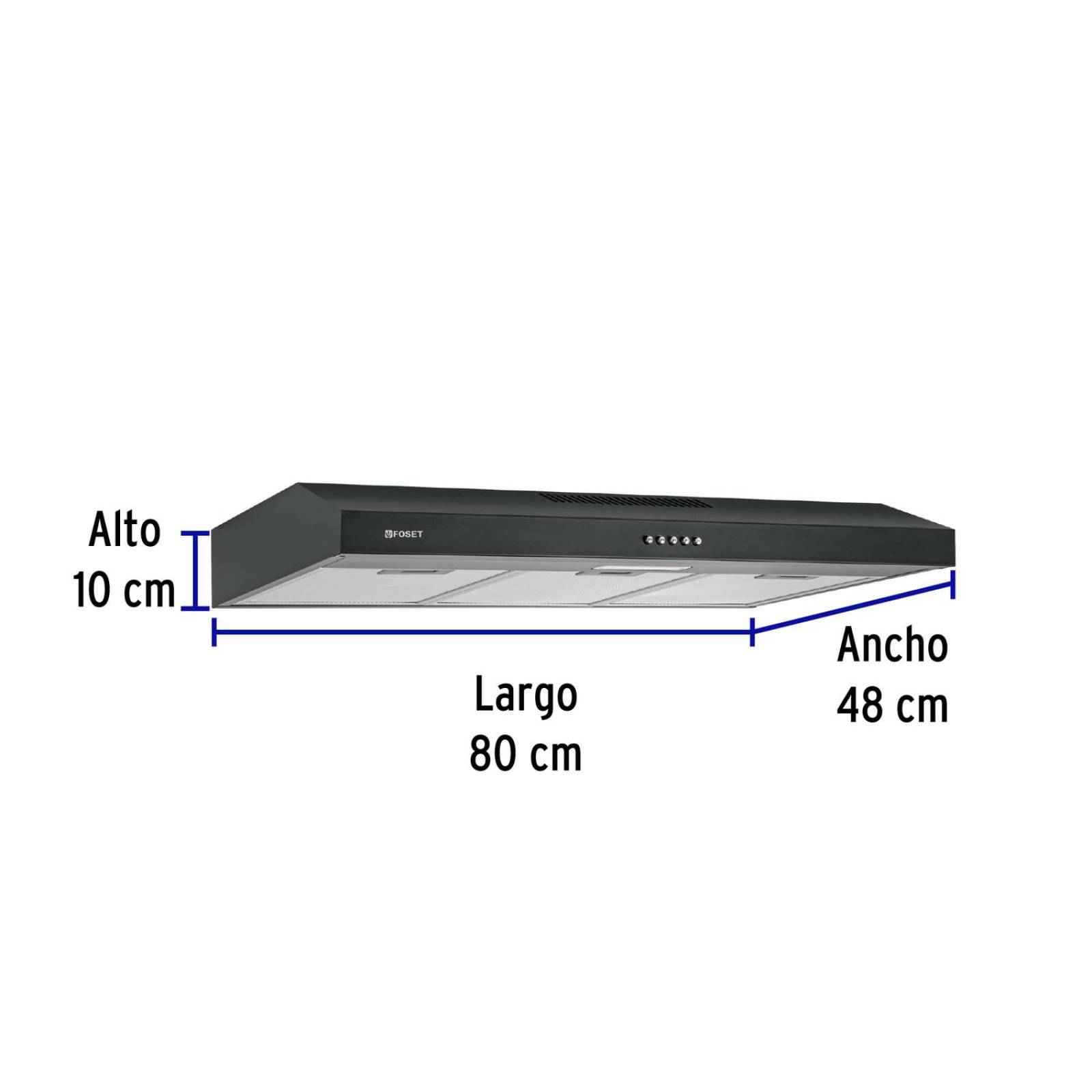 Campana extractora 80 cm, empotrable, negra, Foset 