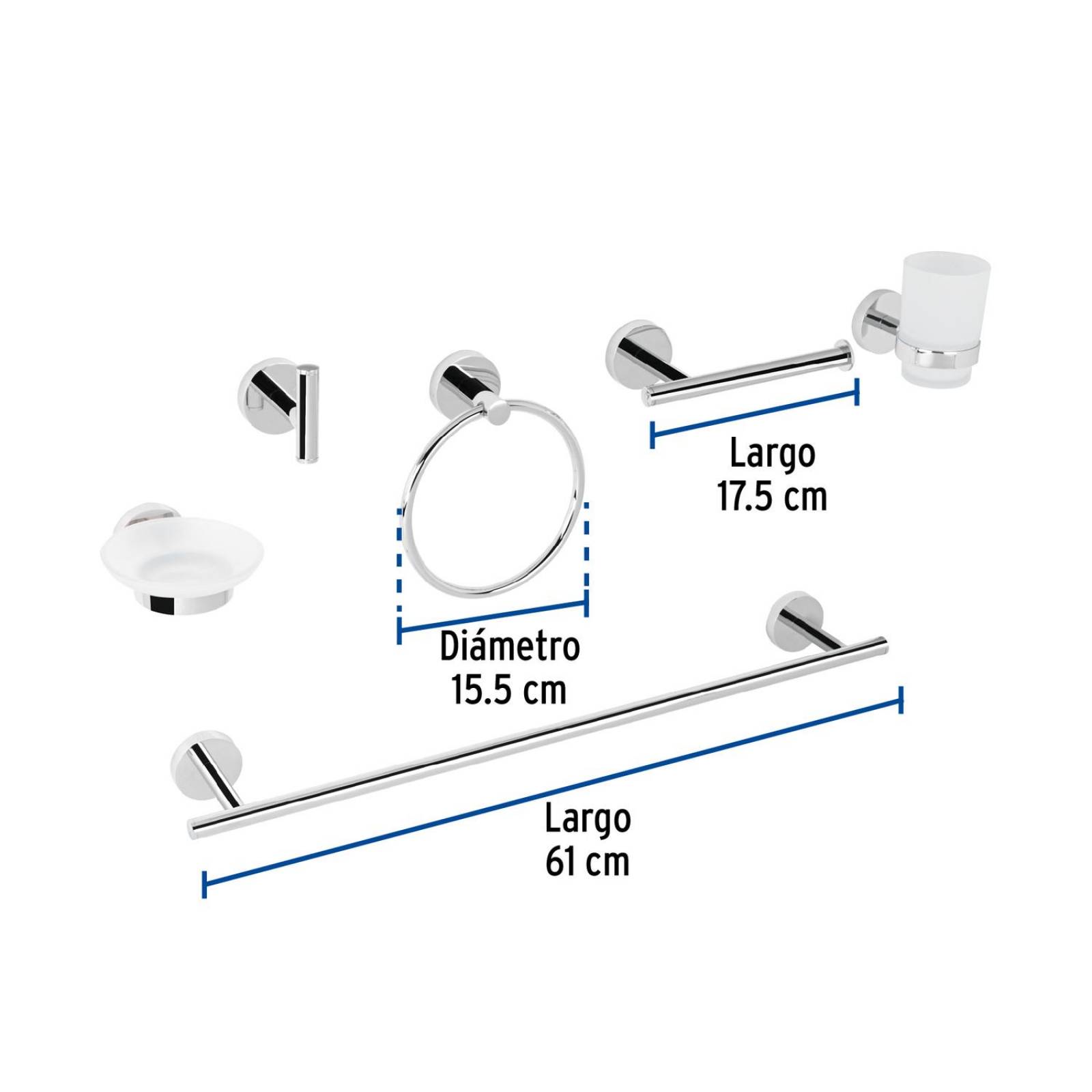 Juego de 6 accesorios para baño acabado cromo, Foset Tubig 