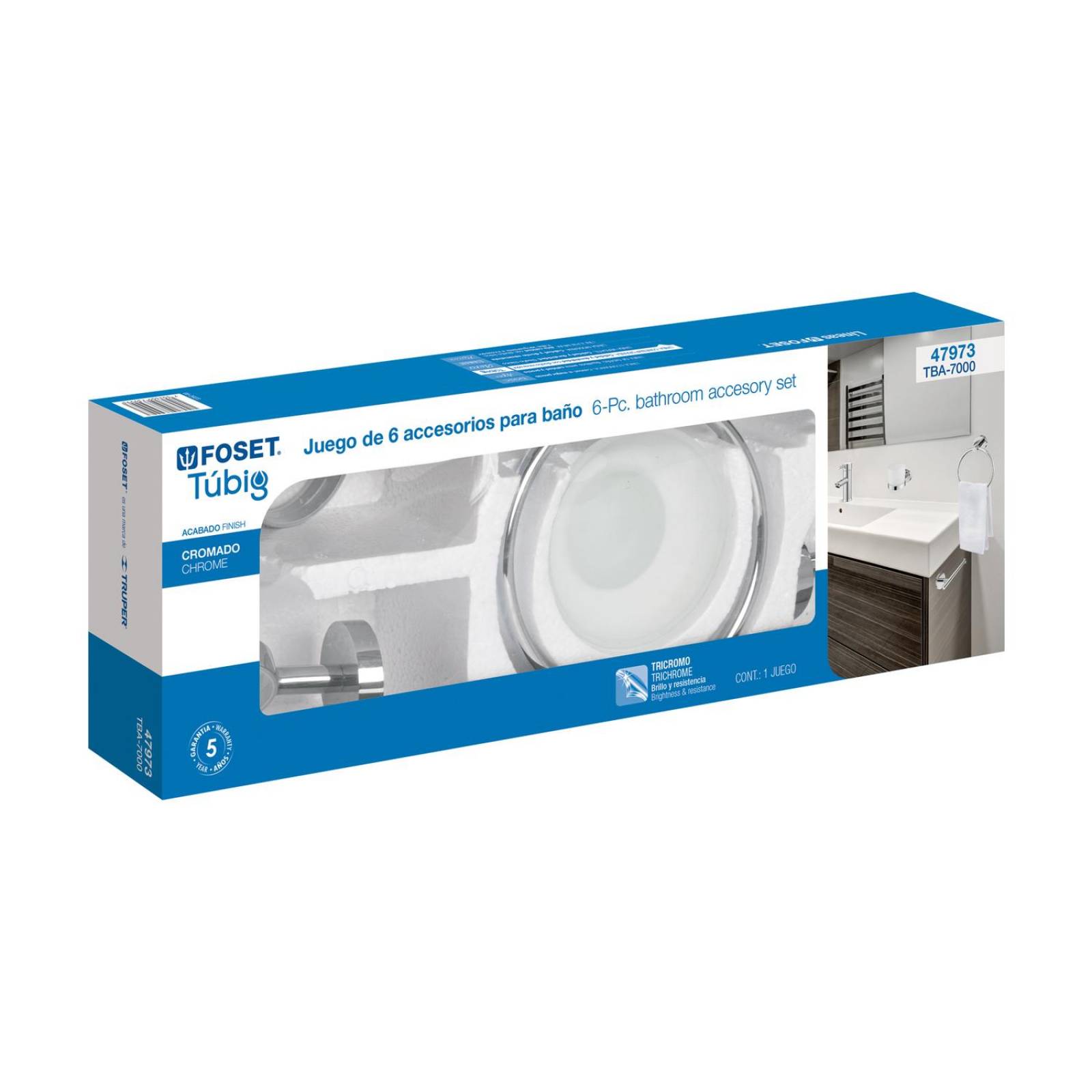 Juego de 6 accesorios para baño acabado cromo, Foset Tubig 
