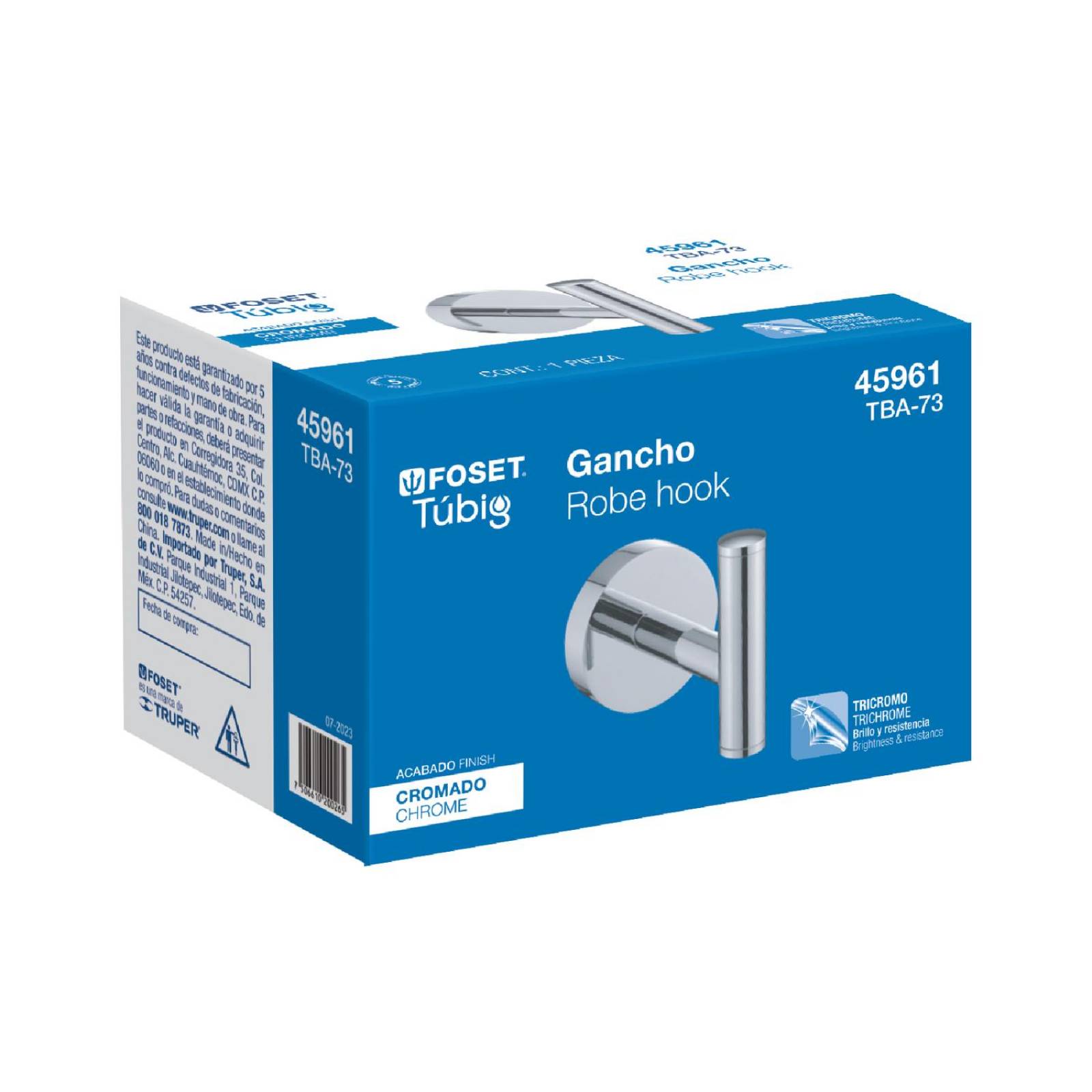 Gancho sencillo metálico acabado cromo, Foset Túbig 