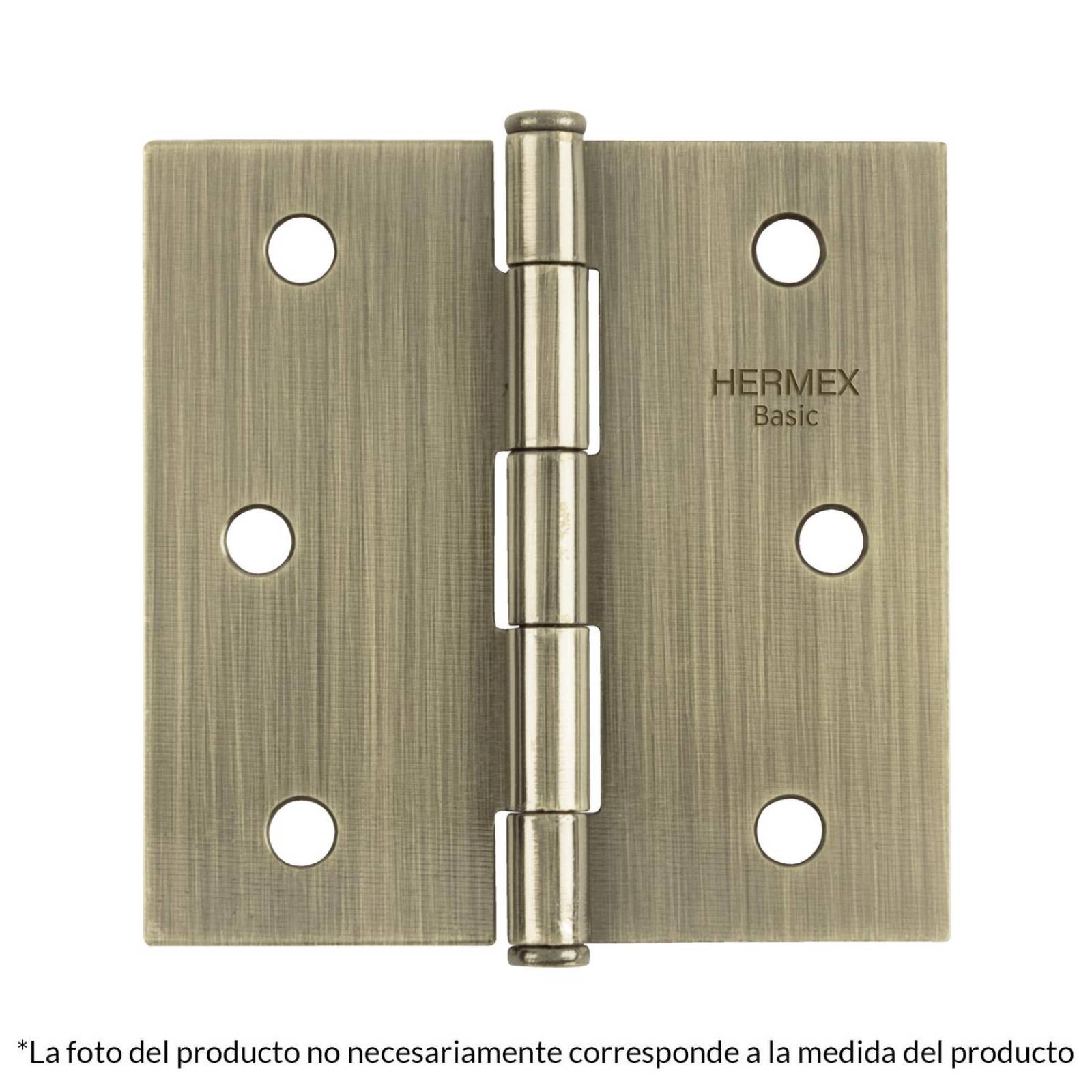 Bisagra cuadrada 3-1/2', latón antiguo, cabeza plana, Basic. 10 piezas 