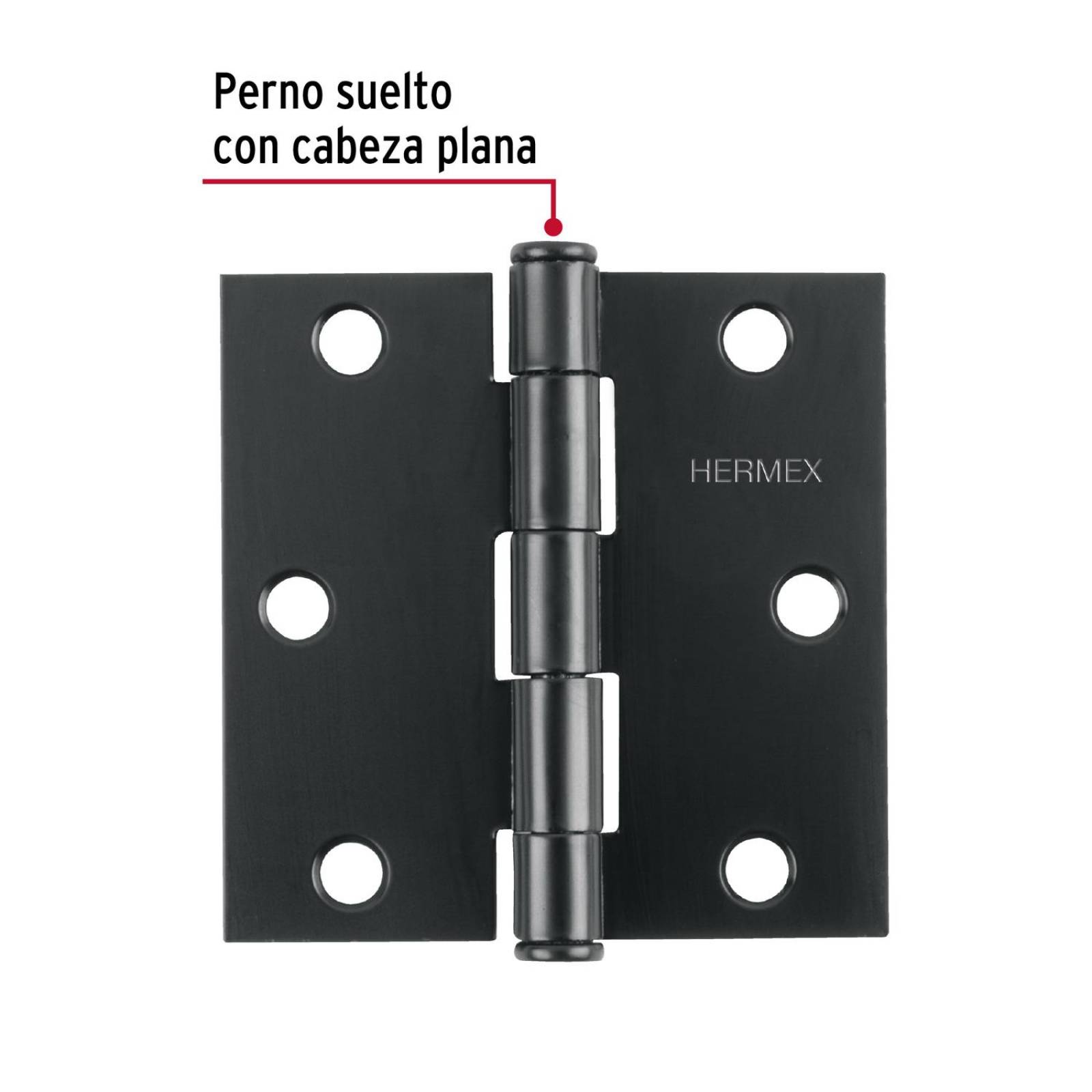 Bisagra cuadrada 3 1/2' acero negro, cabeza plana, Hermex. 10 piezas. 