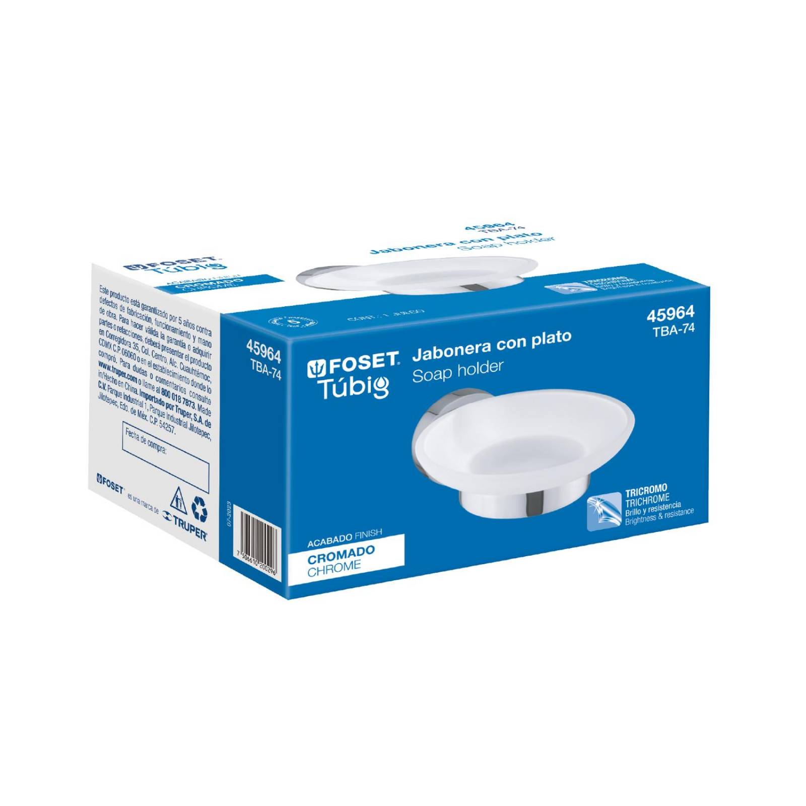 Jabonera metálica cromo con plato de vidrio, Foset Túbig 