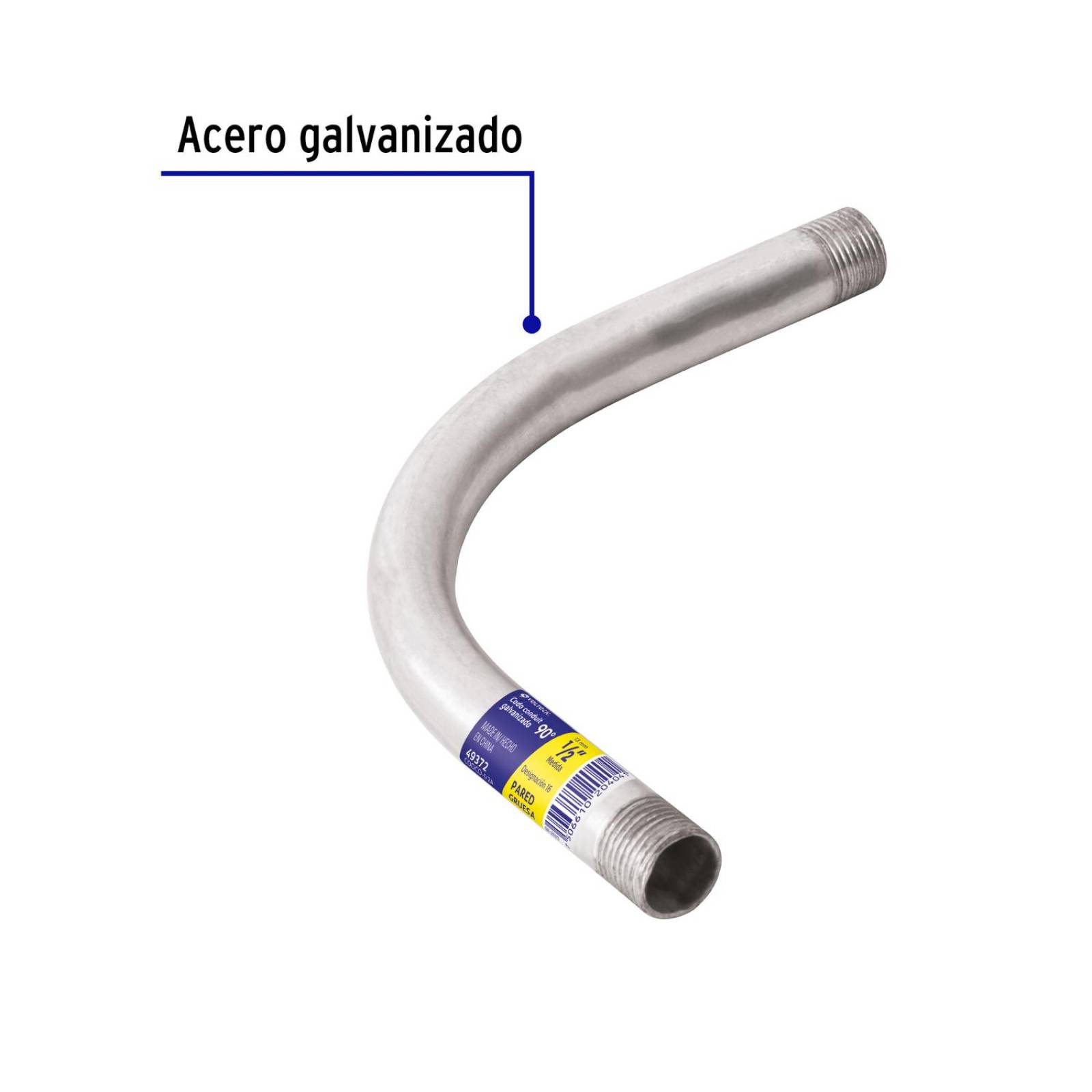 Codo Conduit 90 de 1/2' galv. pared gruesa, et. Amarilla