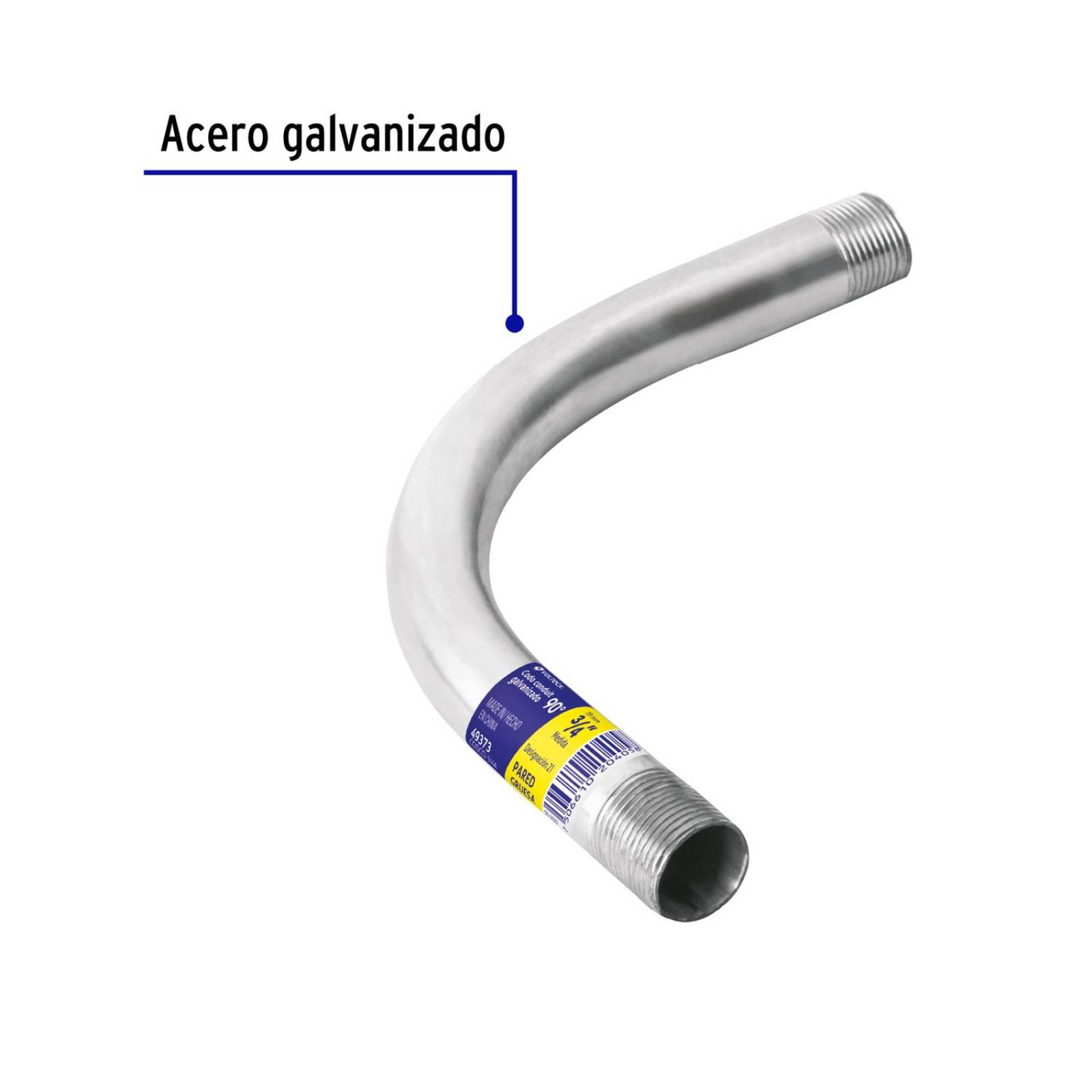 Codo Conduit 90 de 3/4' galv. pared gruesa, et. Amarilla 