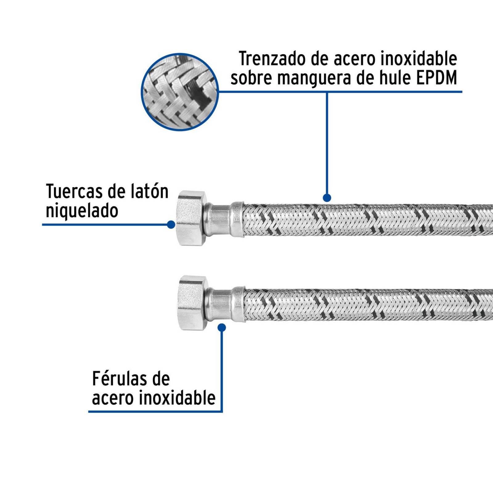 Manguera para boiler, acero inox, 3/4'x3/4', 100 cm, Foset 
