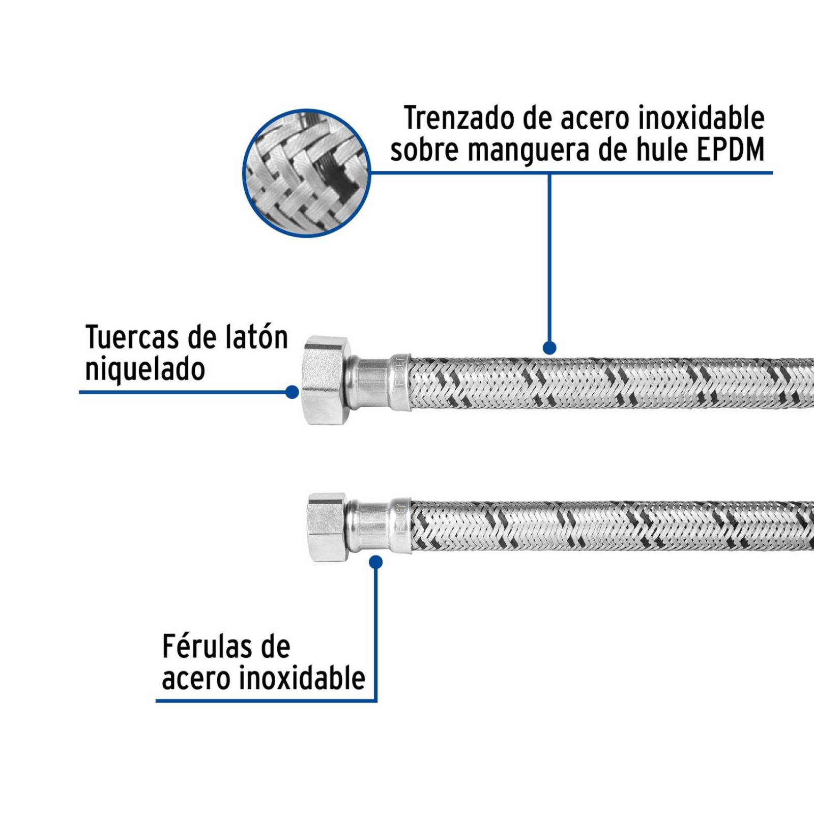 Manguera para boiler, acero inox, 1/2'x3/4', 120 cm, Foset 