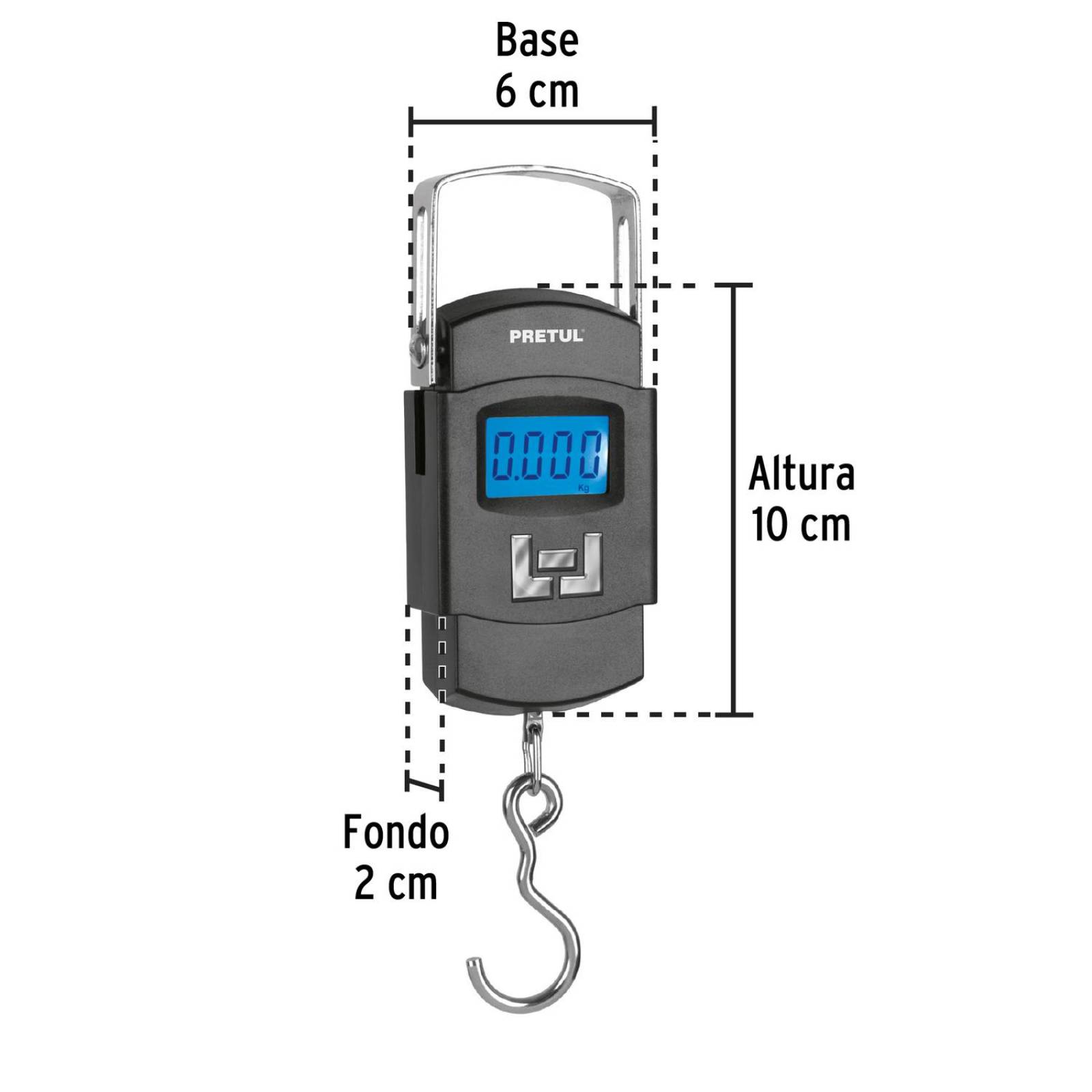 Báscula electrónica colgante, de pilas, 50 kg, Pretul
