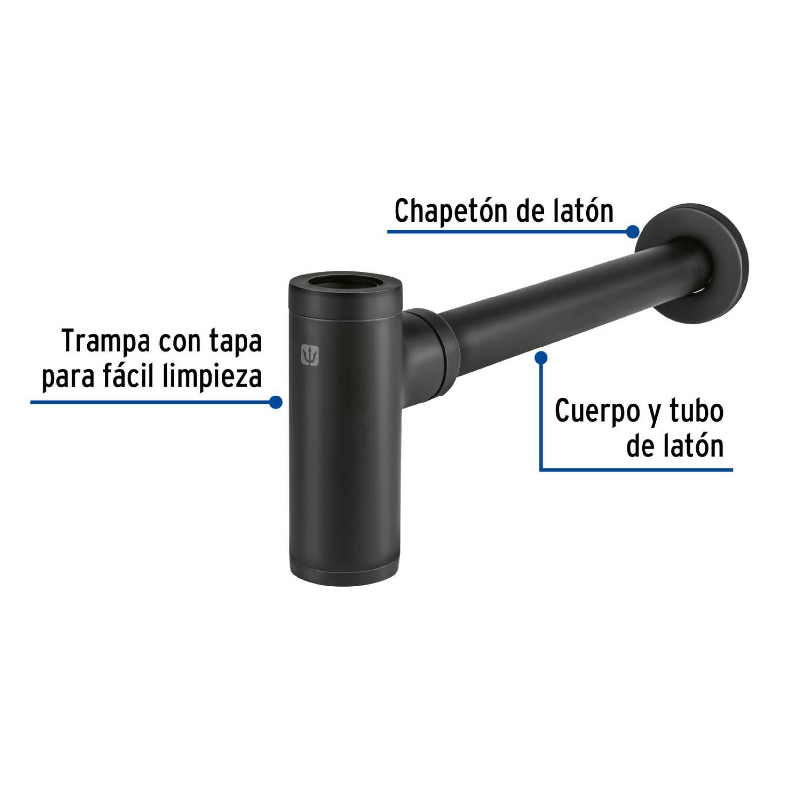 Céspol de bote minimalista 1 1/4', negro, para lavabo, Foset 