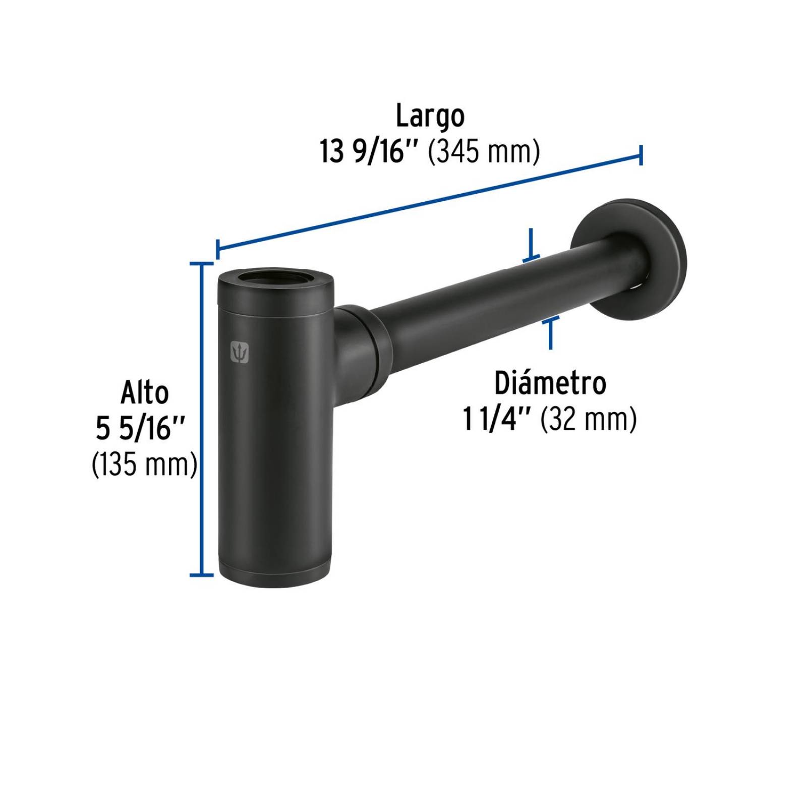 Céspol de bote minimalista 1 1/4', negro, para lavabo, Foset 