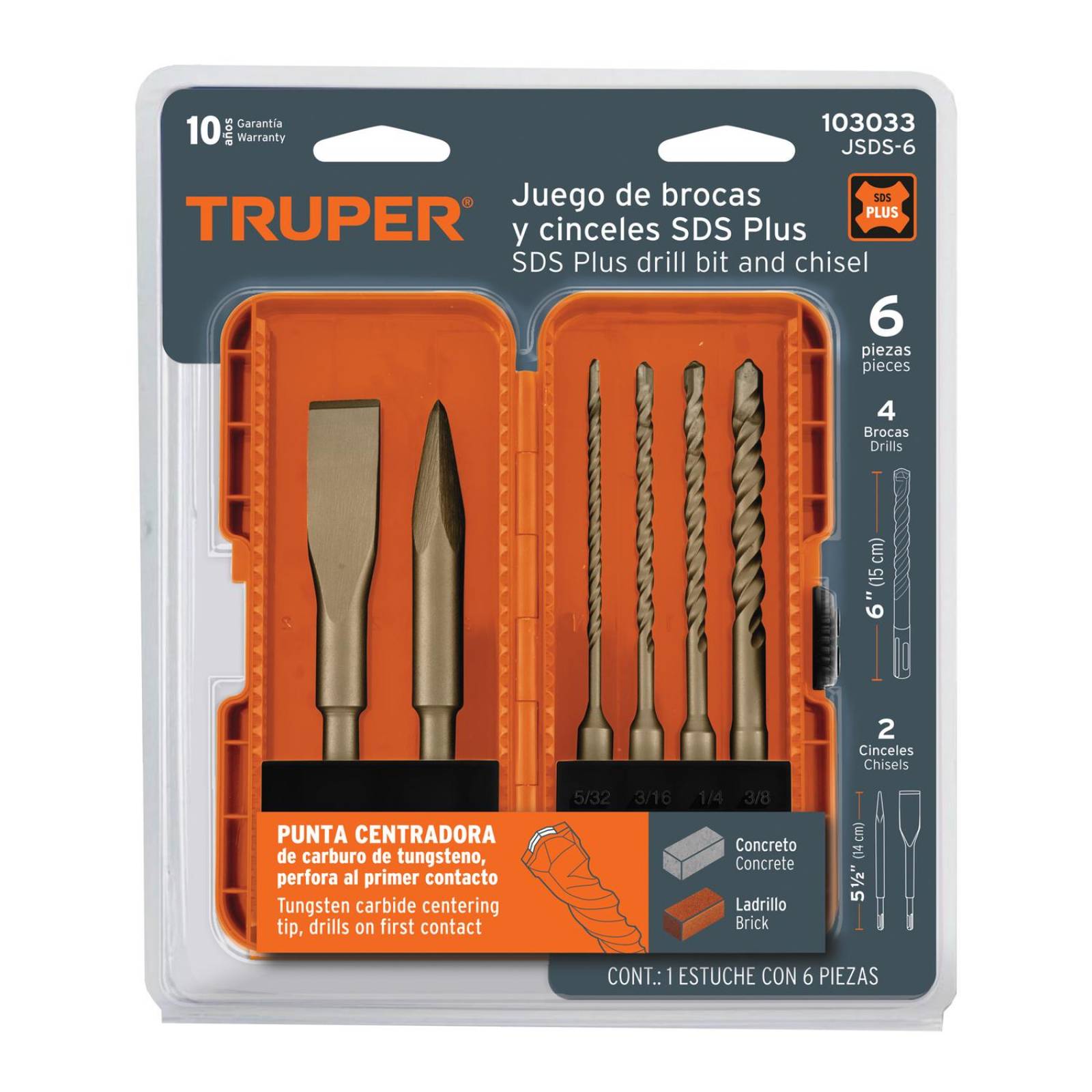 Juego de 6 brocas y cinceles SDS plus en estuche, Truper 