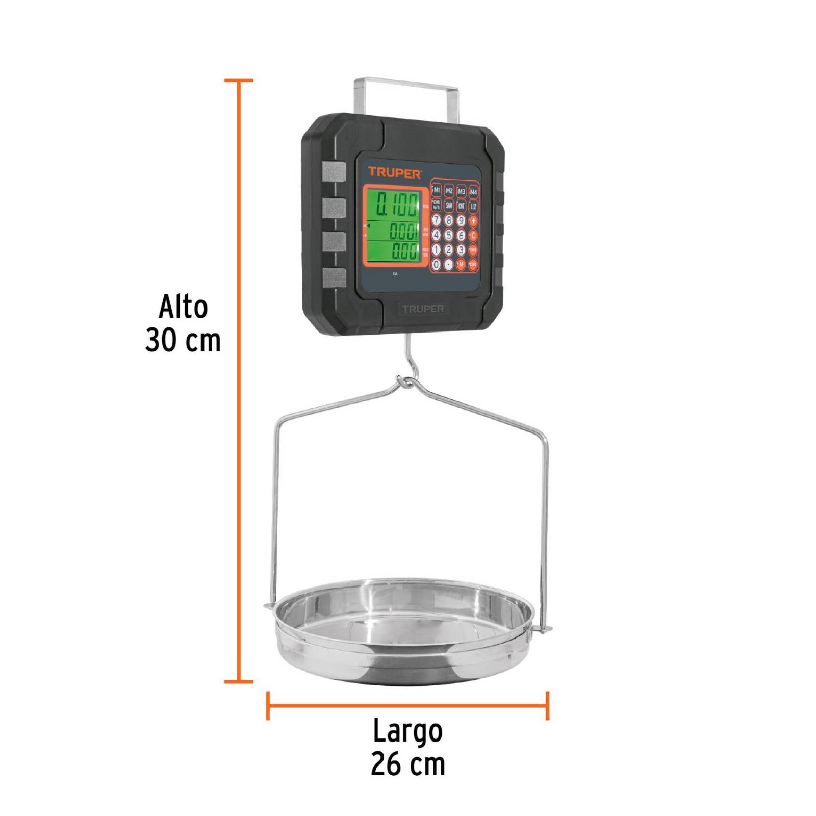 Báscula electrónica colgante, recargable, c/charola, 40 kg 
