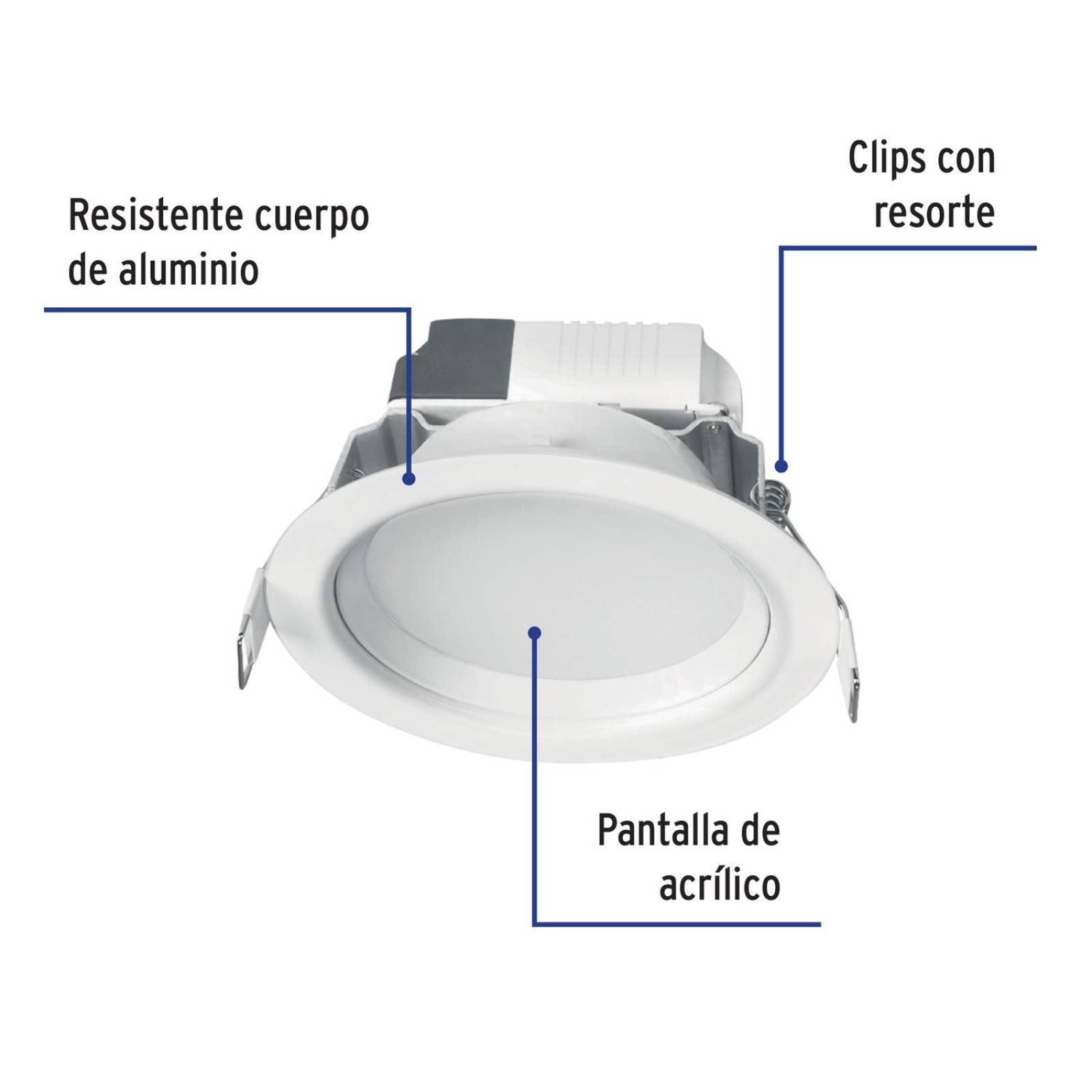 Luminario LED empotrado redondo de 5 W, luz cálida, Volteck 