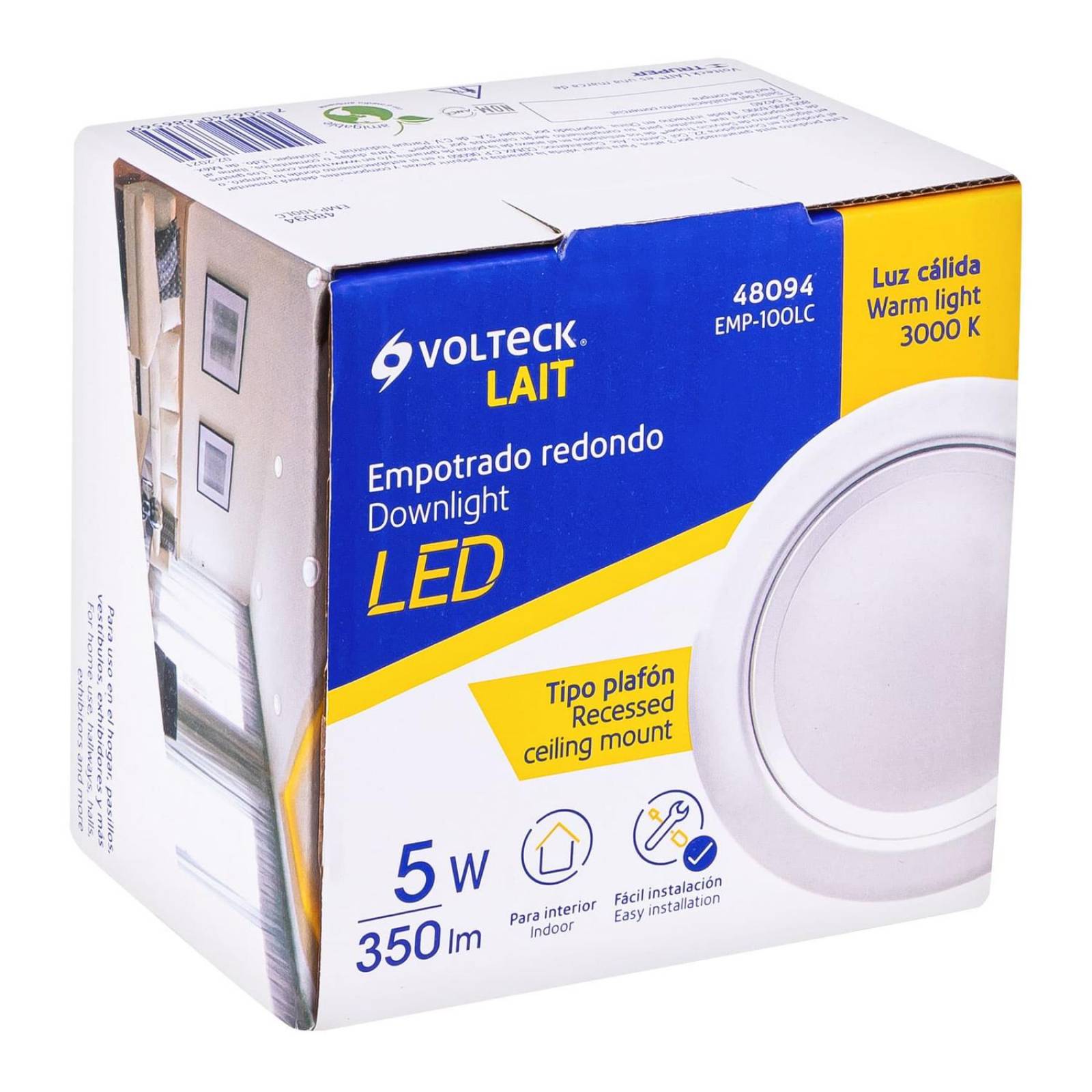 Luminario LED empotrado redondo de 5 W, luz cálida, Volteck 