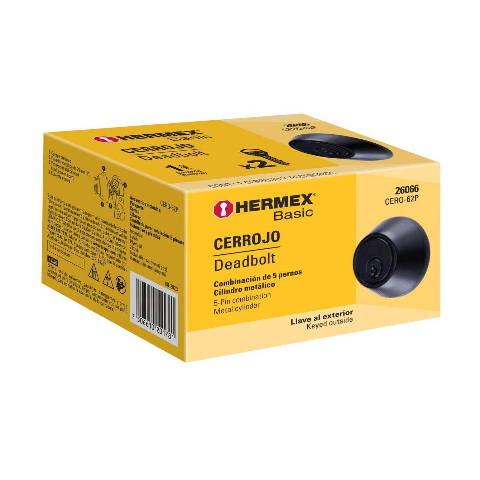 Cerrojo llave-llave negro, llave tradicional, Basic