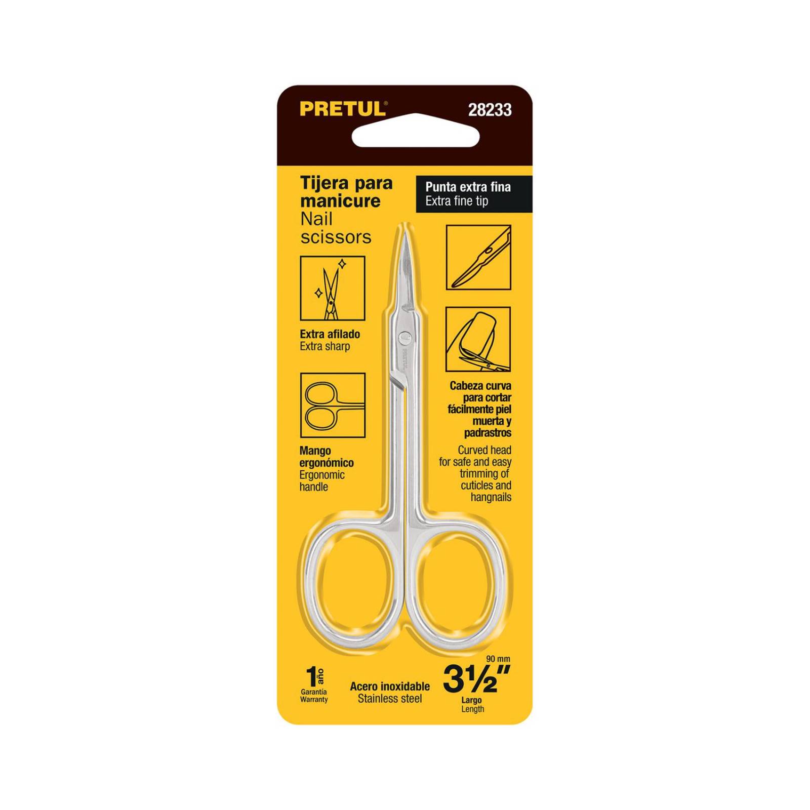 Tijera para manicure 3-1/2', punta fina, Pretul 